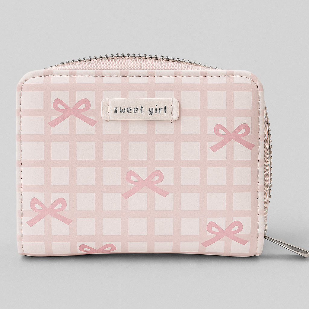 Pink Bow Gingham Card Holder
