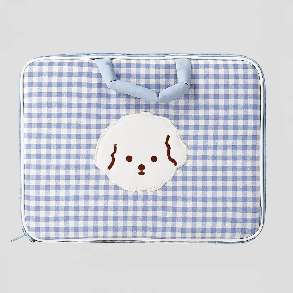 Blue Gingham Dog Laptop Bag