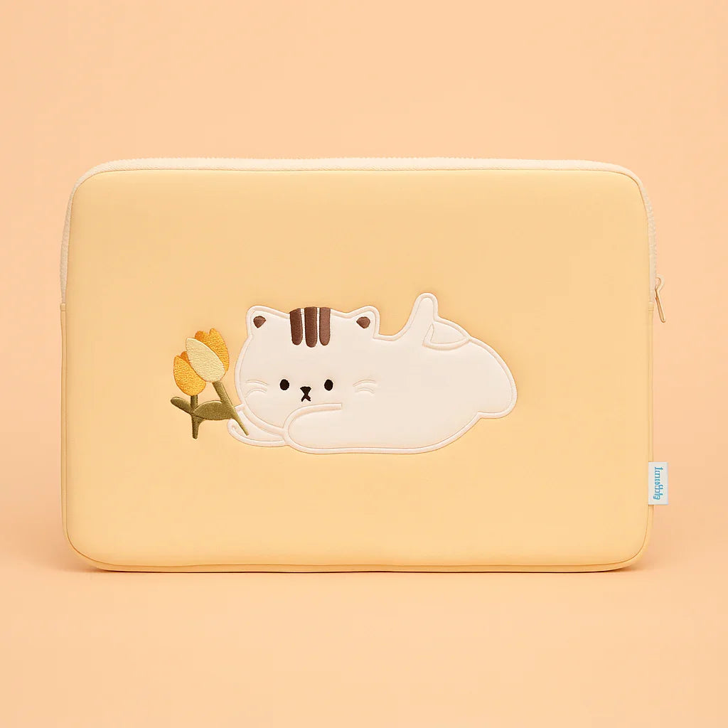 Cat With Yellow Tulip Laptop sleeve