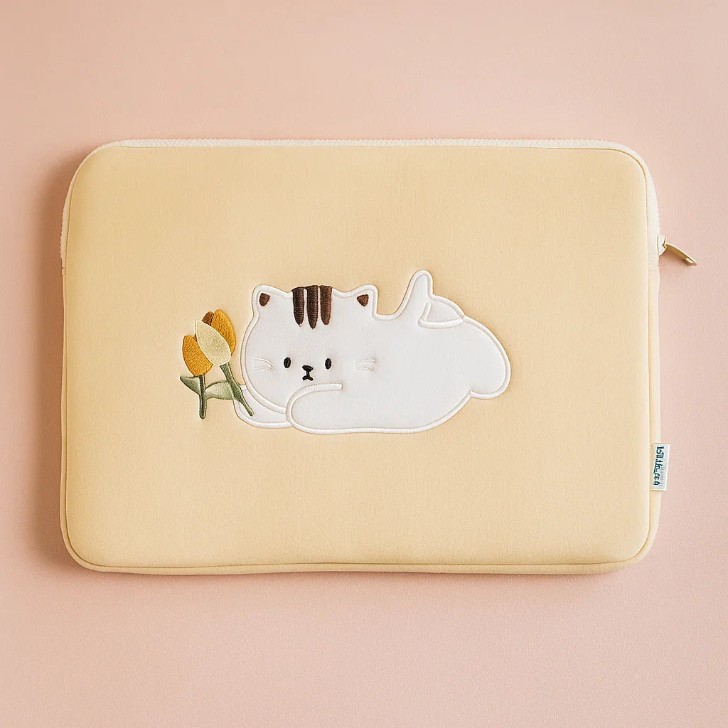 Cat With Yellow Tulip Laptop sleeve