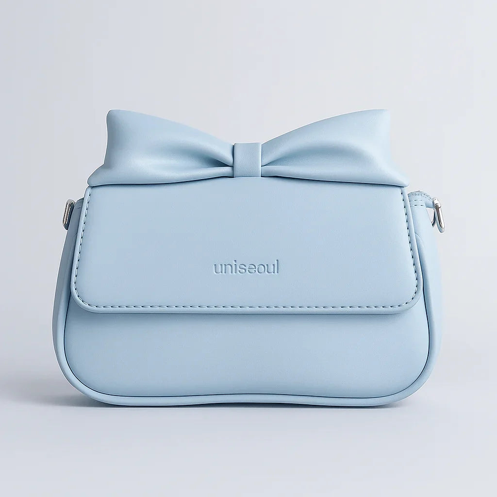 Puffed Bow Top Sling Bag - Powder Blue