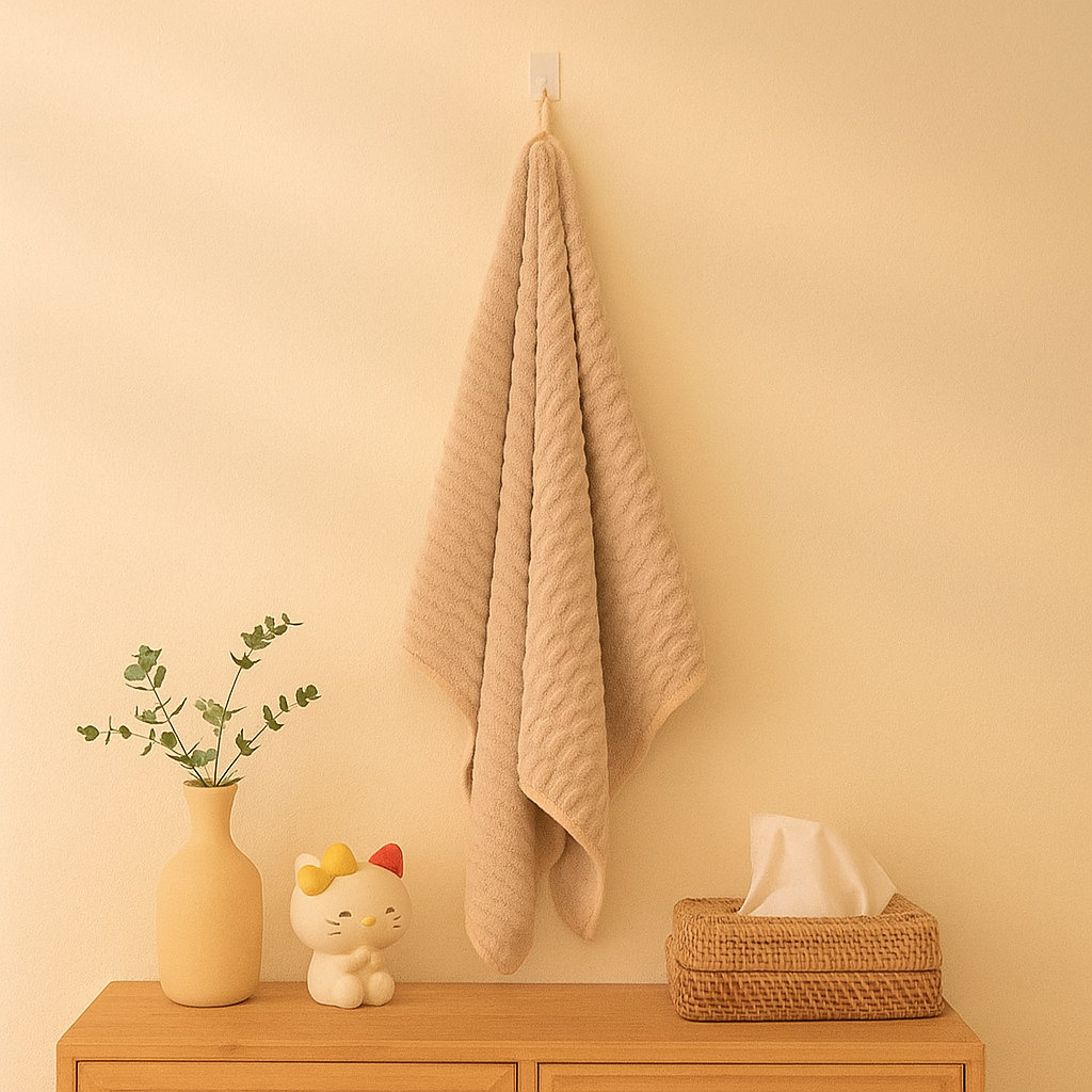 Block Pattern Microfibre Towel - Pink (L)