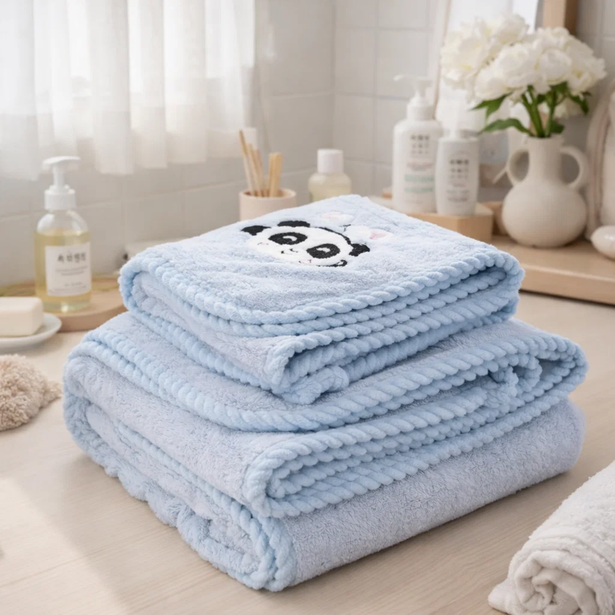 Panda Microfibre Towel Blue