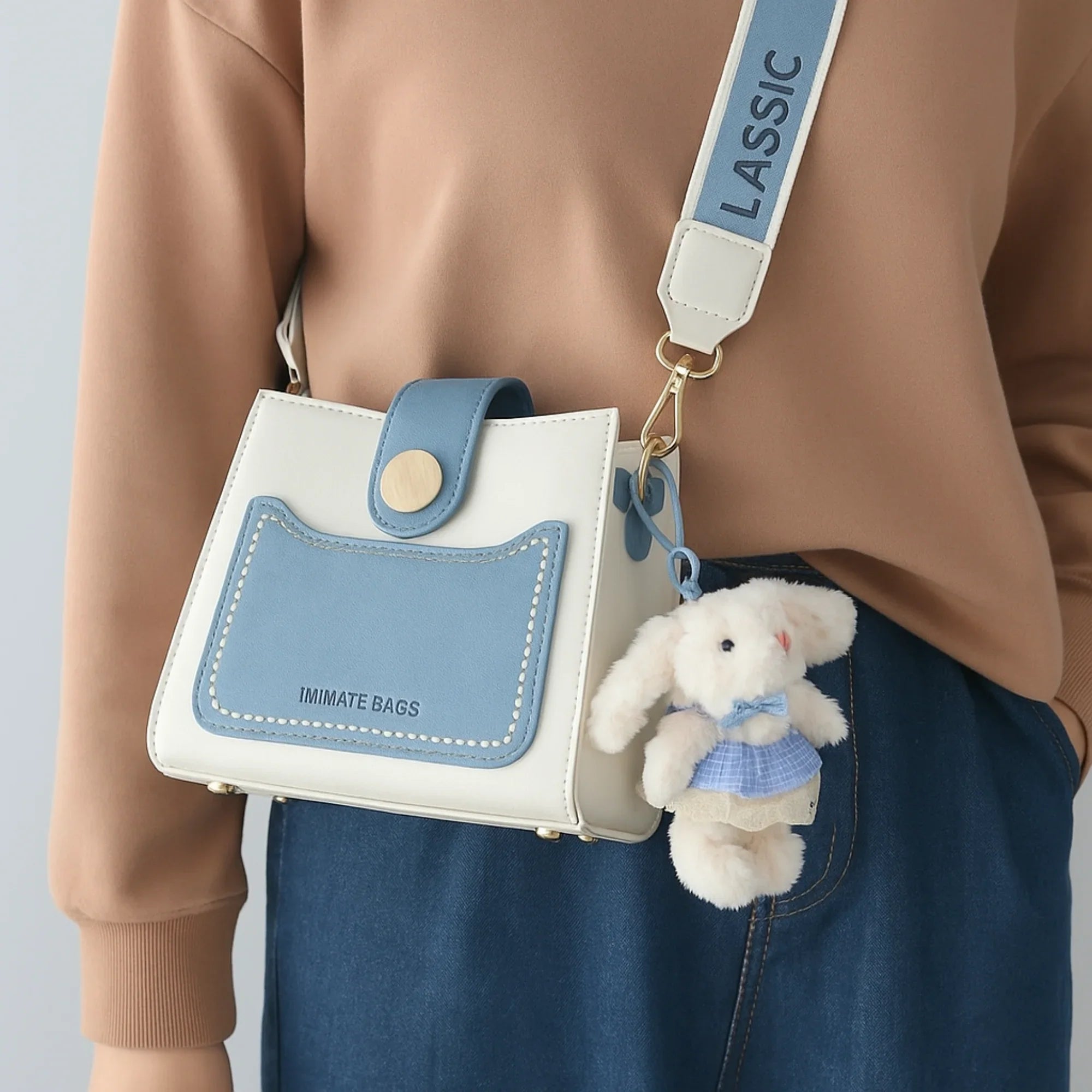 Blue Dress Bunny Plushie Keyring