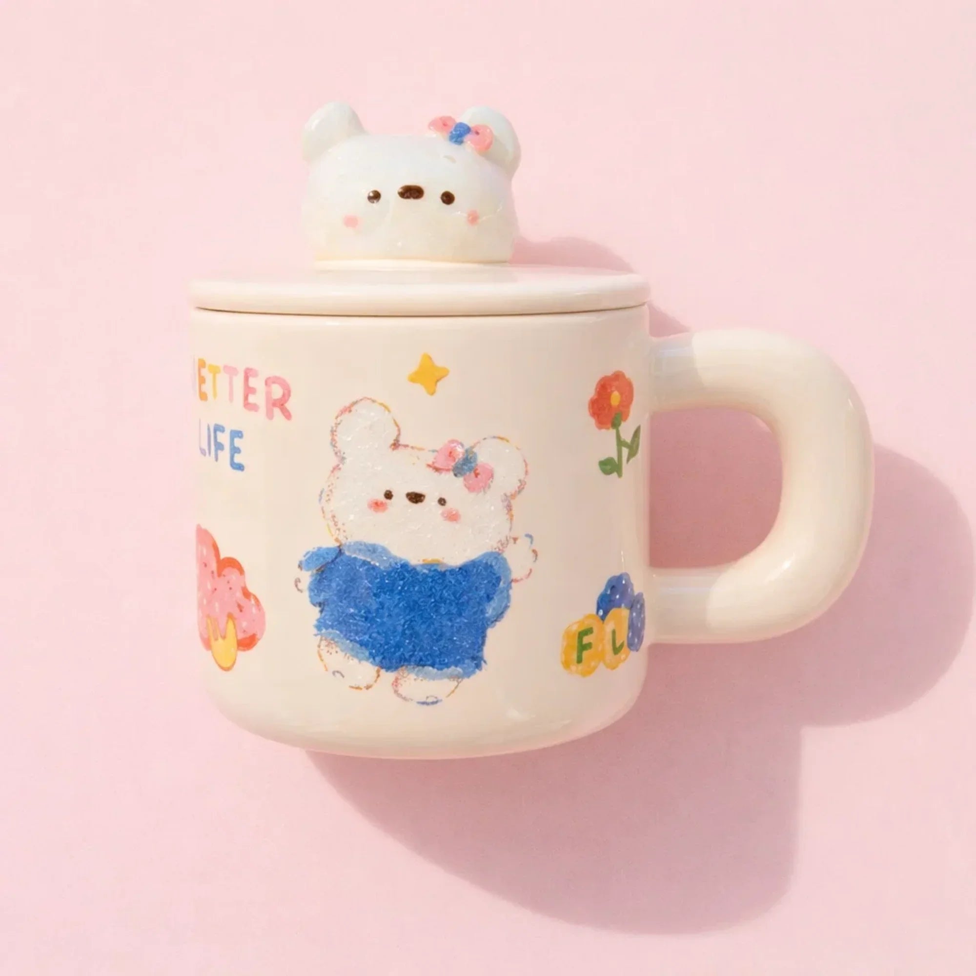 White Bunny Ceramic Cup with Bunny Handle Lid