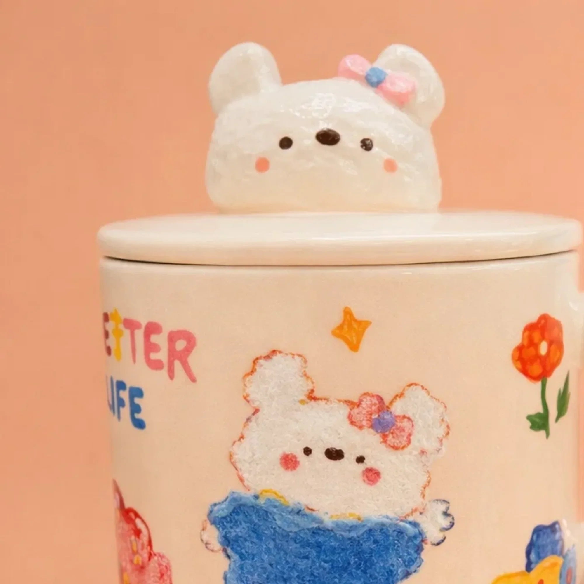 White Bunny Ceramic Cup with Bunny Handle Lid