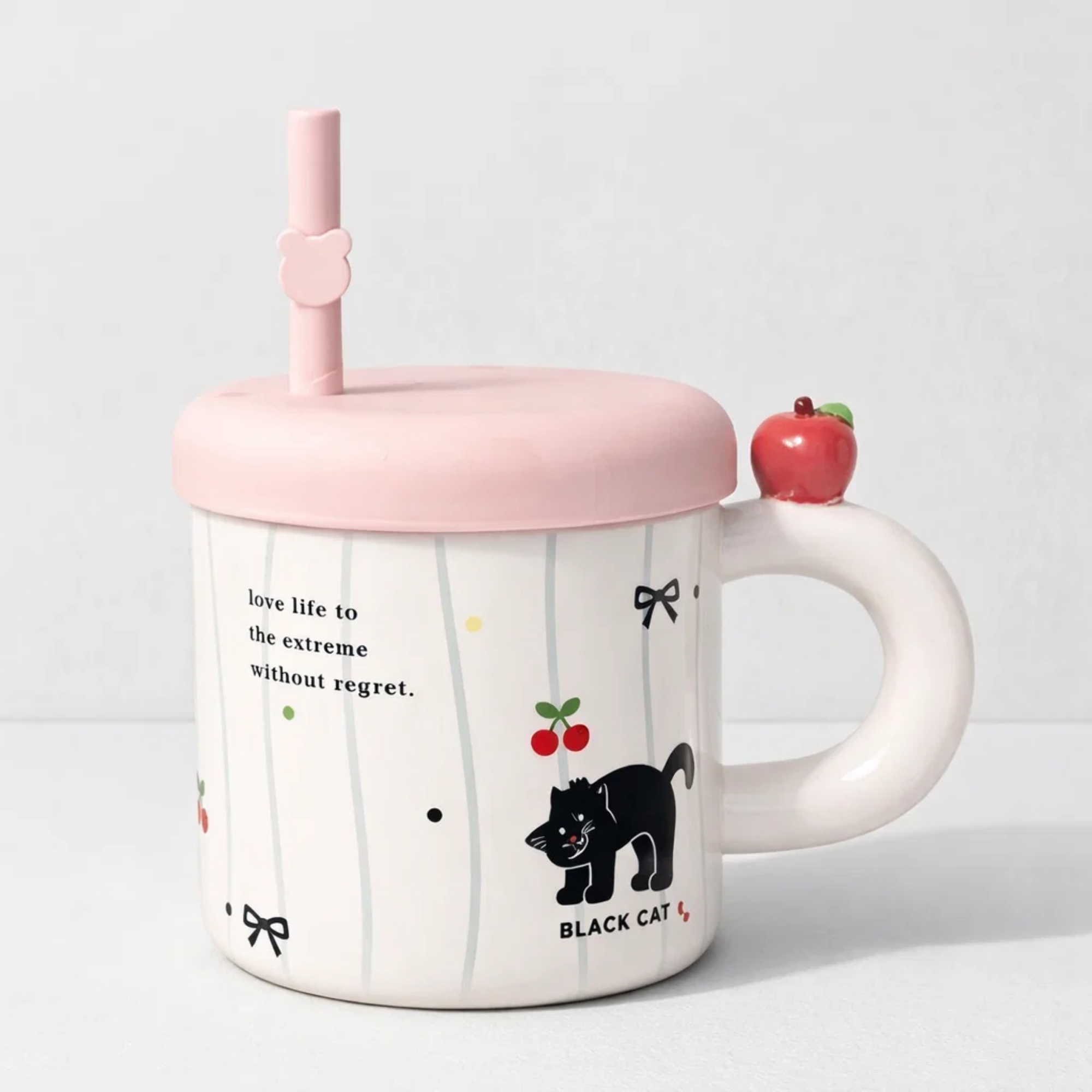 Ceramic Black Cat Mug Pink