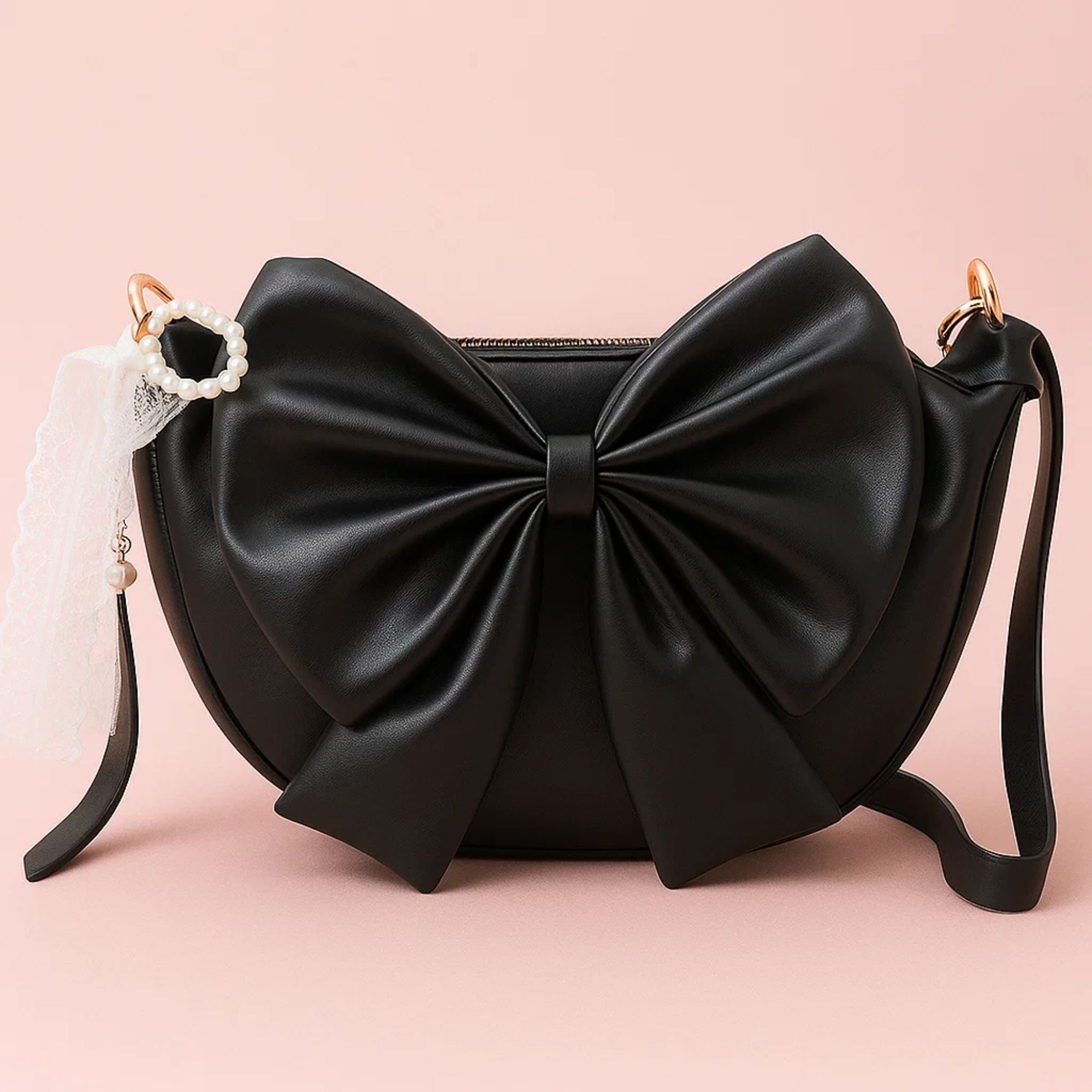 Round Bow Sling Bag - Black