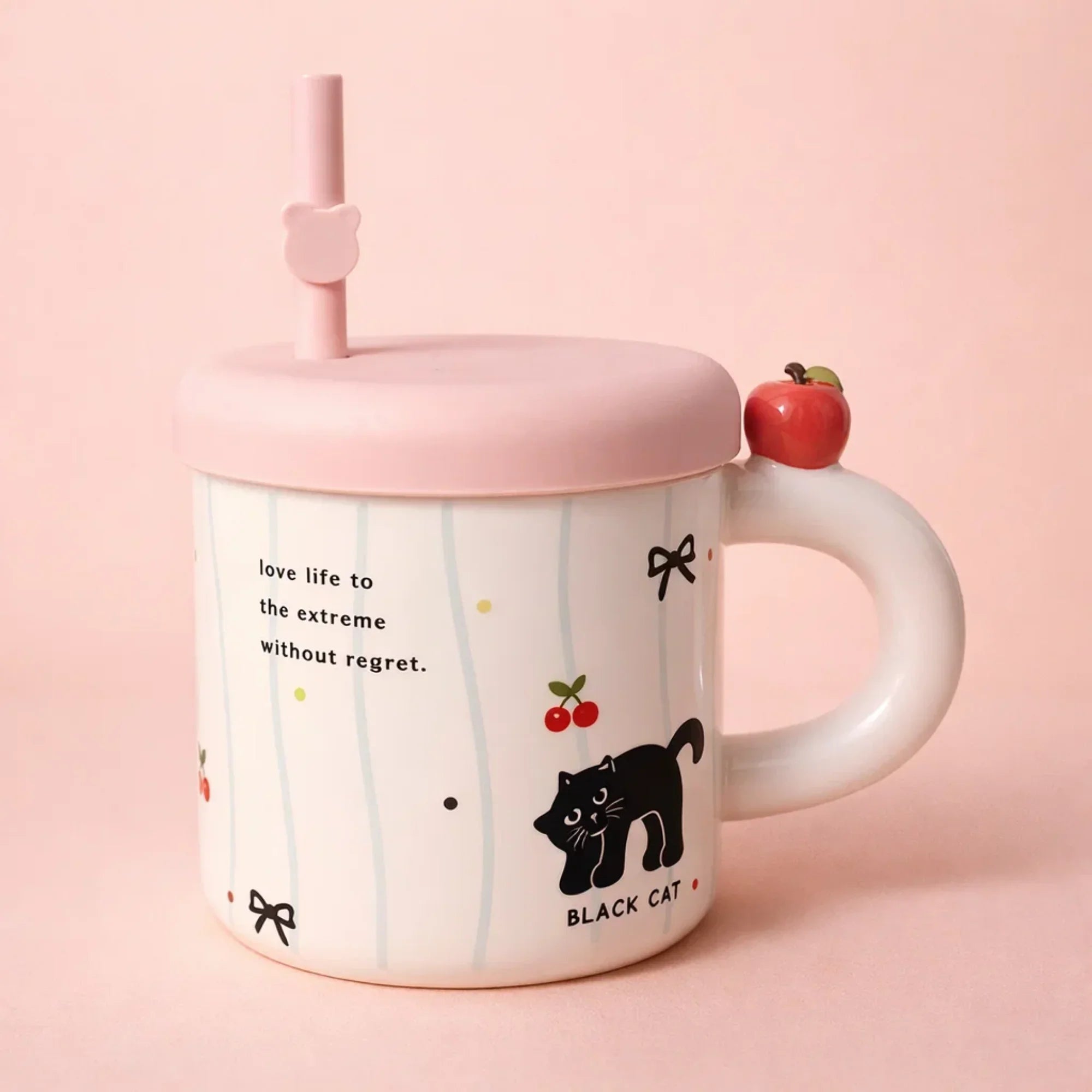 Ceramic Black Cat Mug Pink