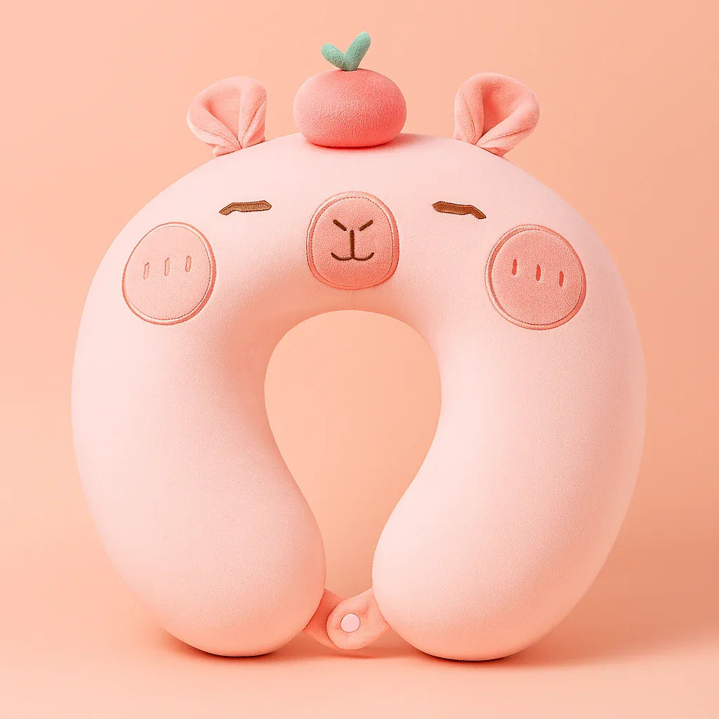 Pink Capybara Neck Pillow (Memory Foam)