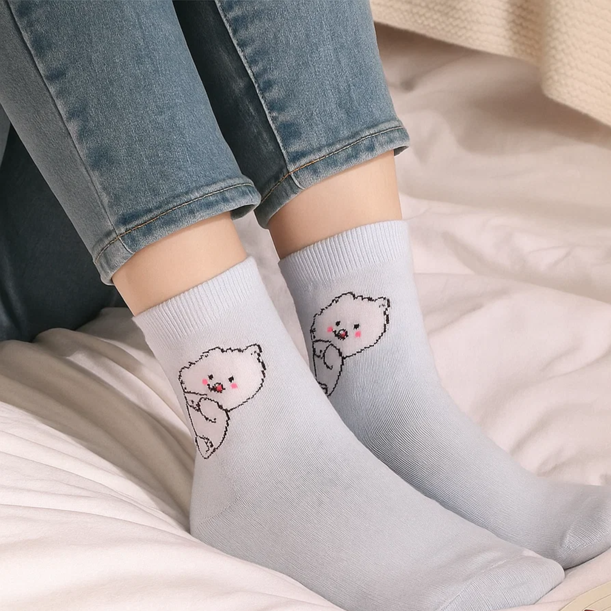 Fluffy Kitten Blue Socks