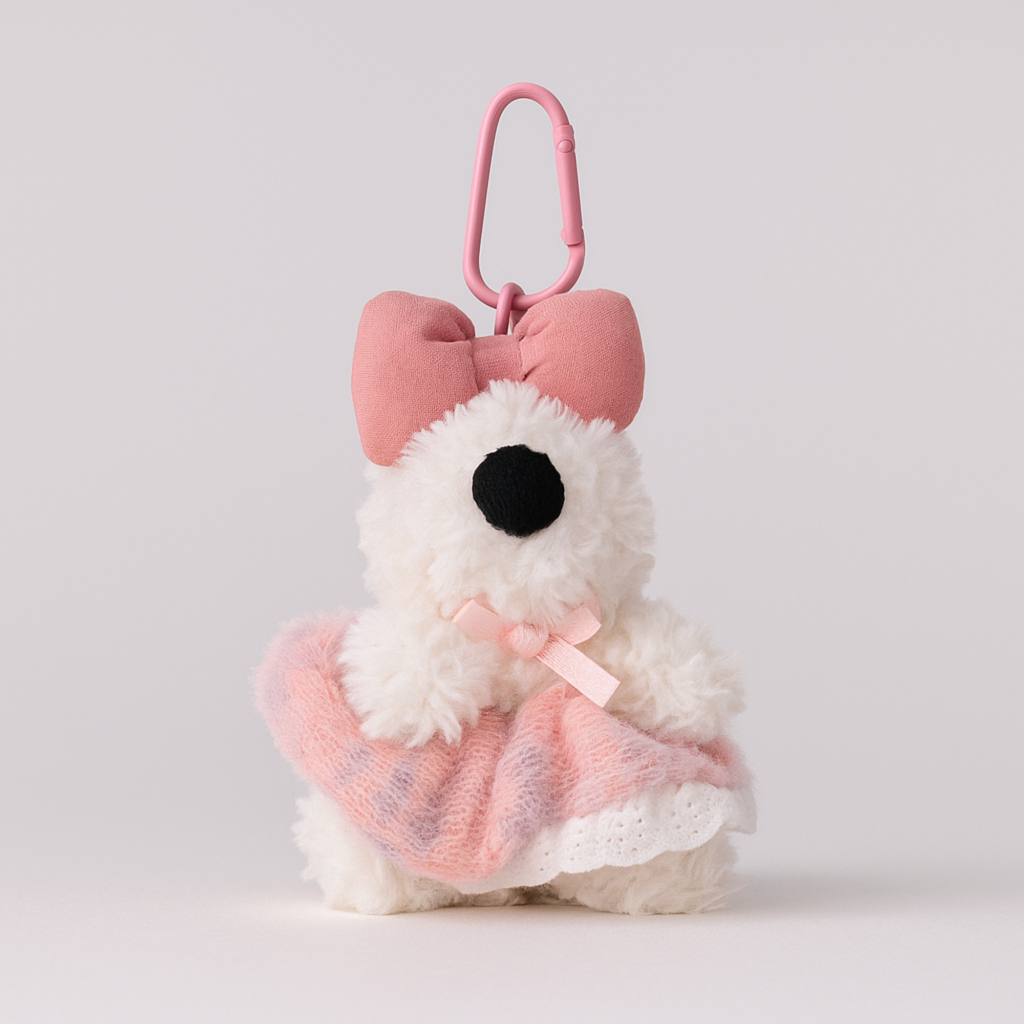 Pink Dress and Bow Dog Plushie Keyring