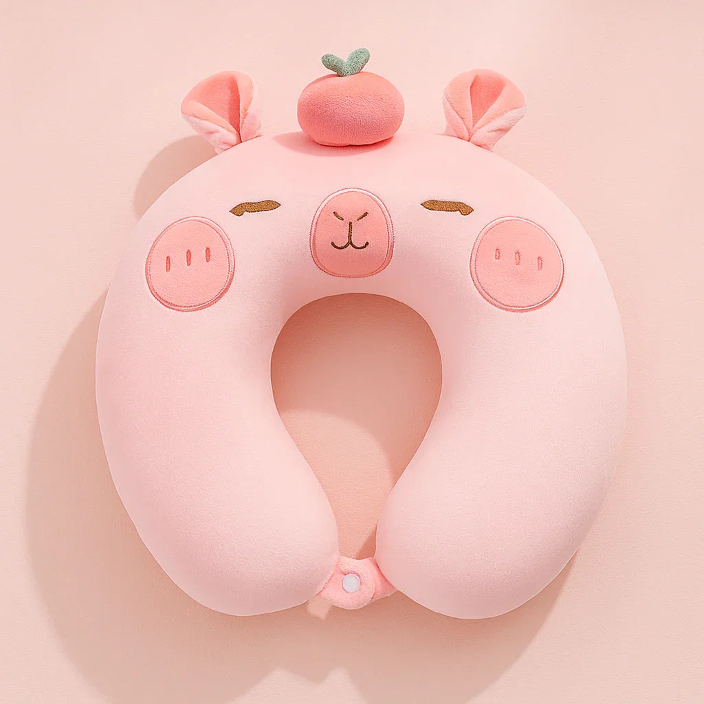 Pink Capybara Neck Pillow (Memory Foam)