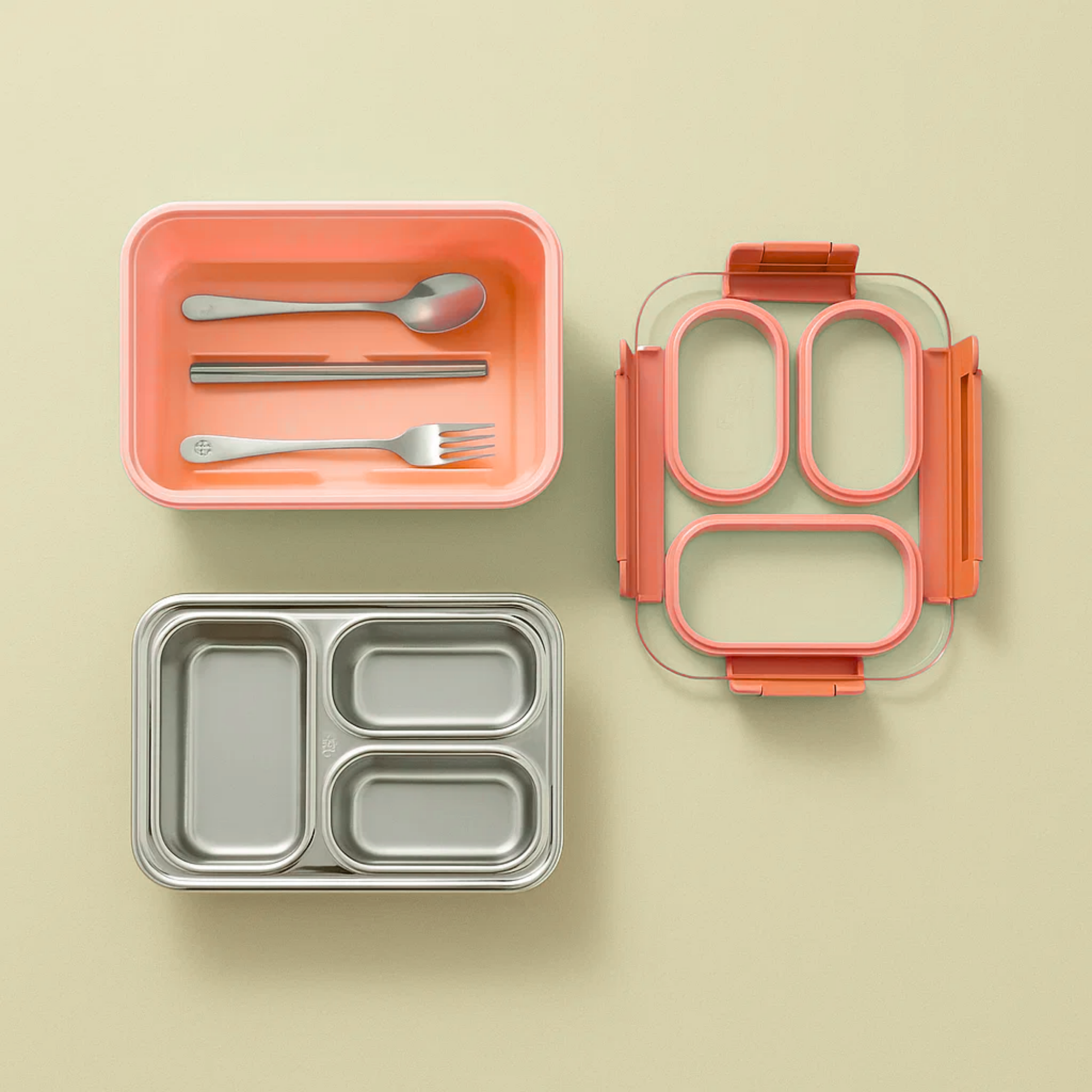 Korean Bento Box 3 Grid - Orange