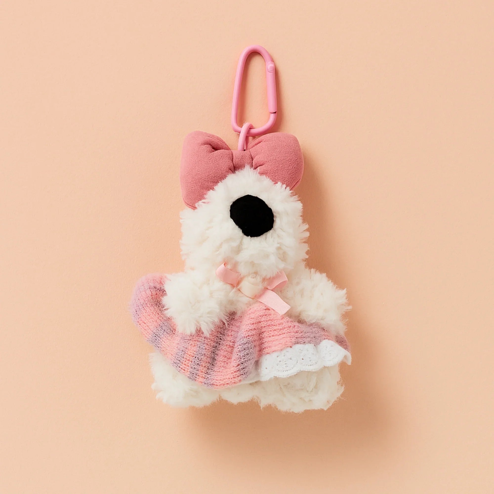 Pink Dress and Bow Dog Plushie Keyring
