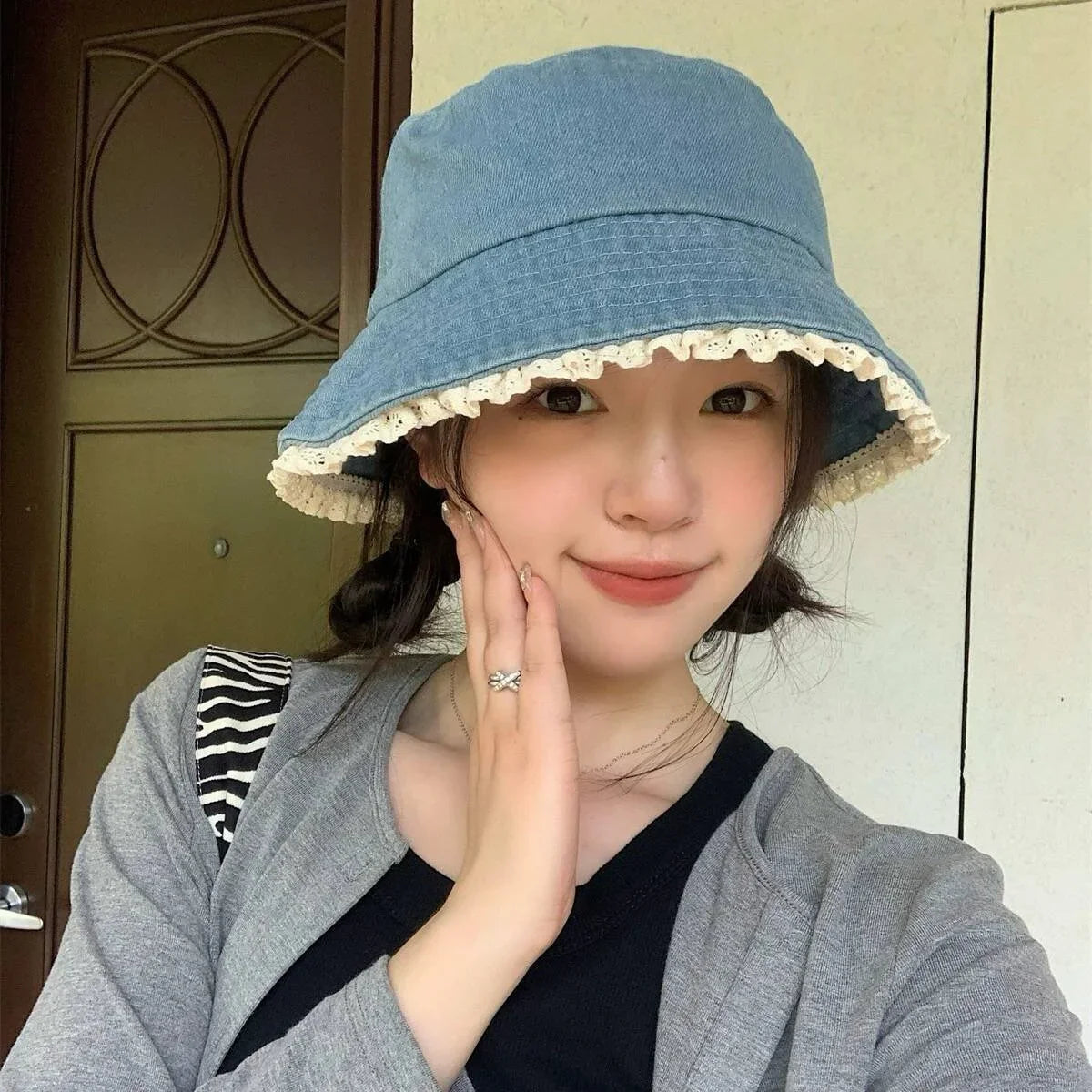 White Frills Plain Bucket Hat