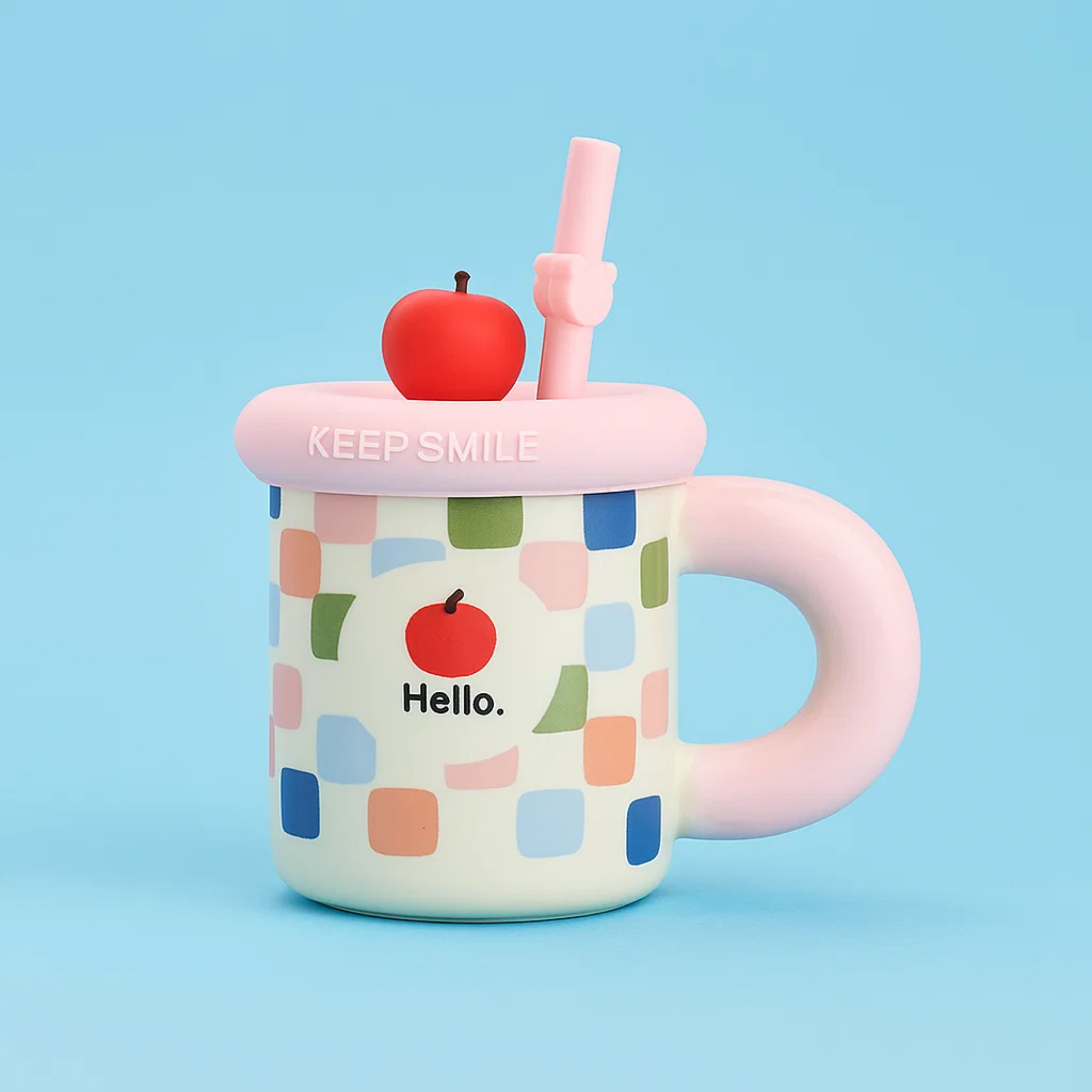 Cherry Ceramic Mug with Straw