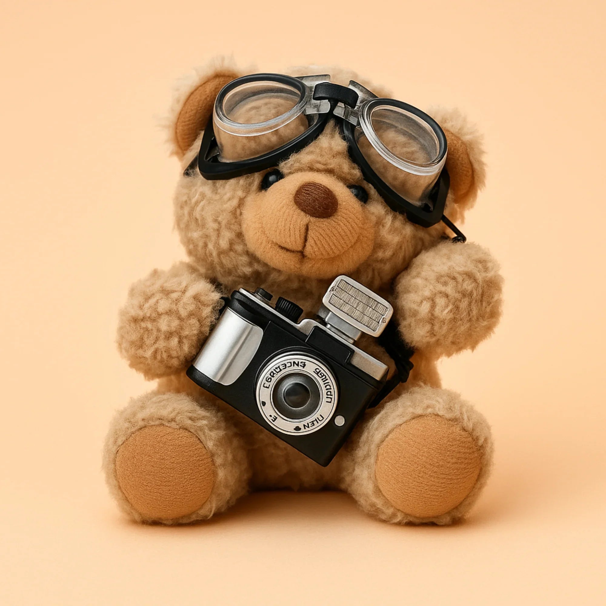 Goggles and Camera Teddy Brown Plushie Keyring