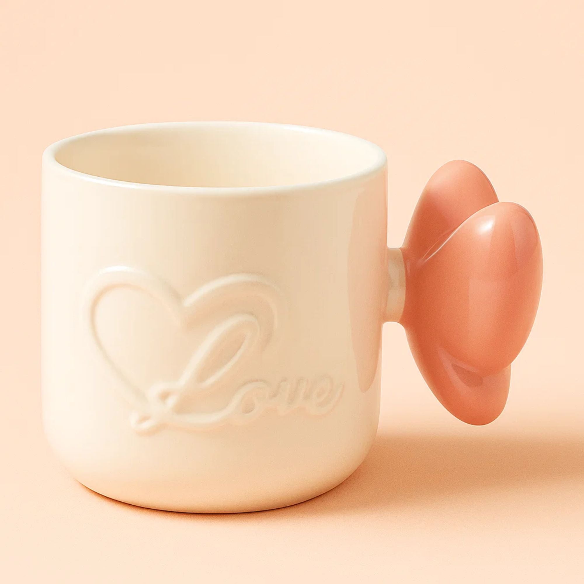 Glossy Ceramic Mug with Pink Butterfly Handle (bow coffee mug)