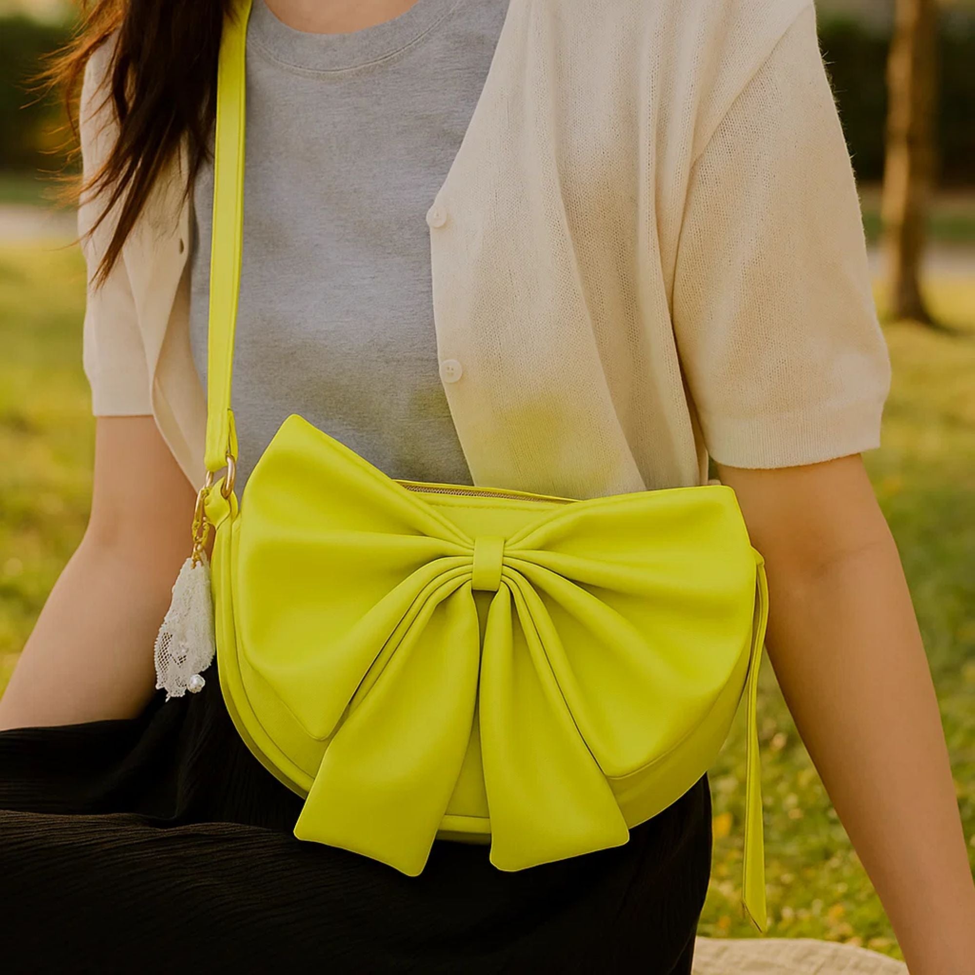 Round Bow Sling Bag - Lime Green