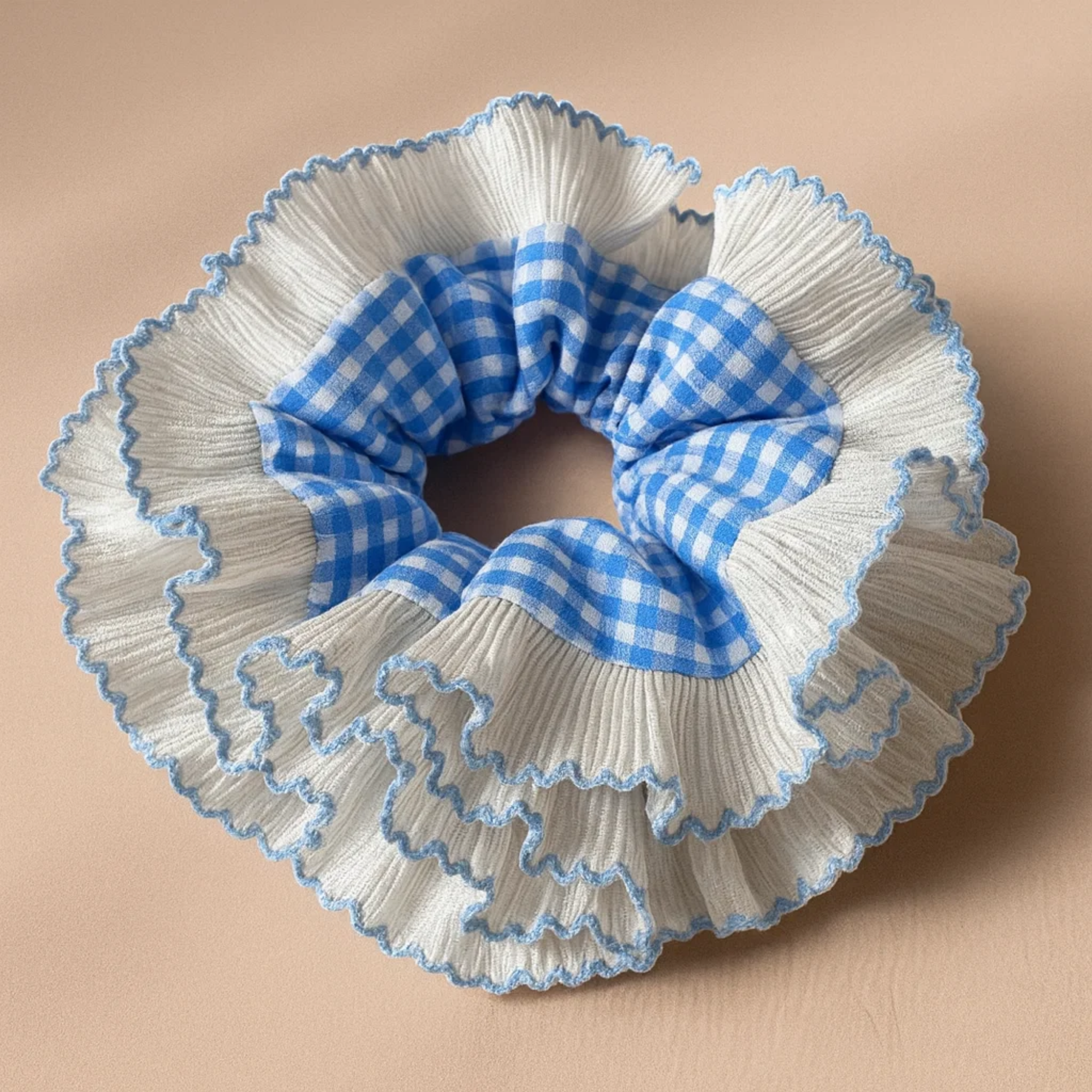 Blue Gingham Frill Scrunchie