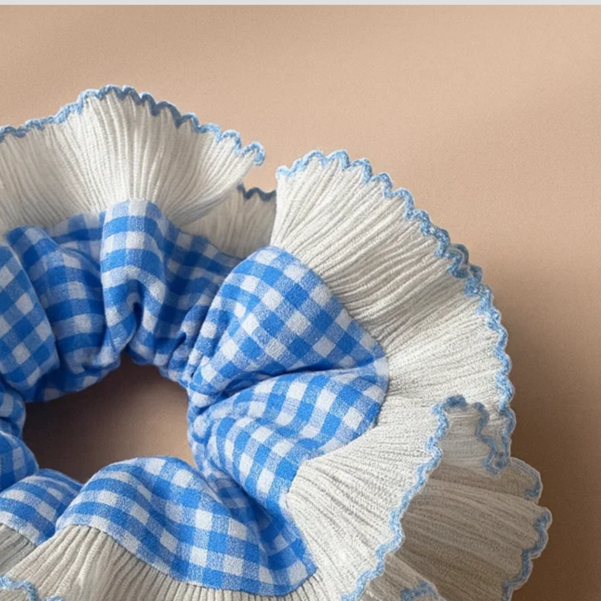 Blue Gingham Frill Scrunchie