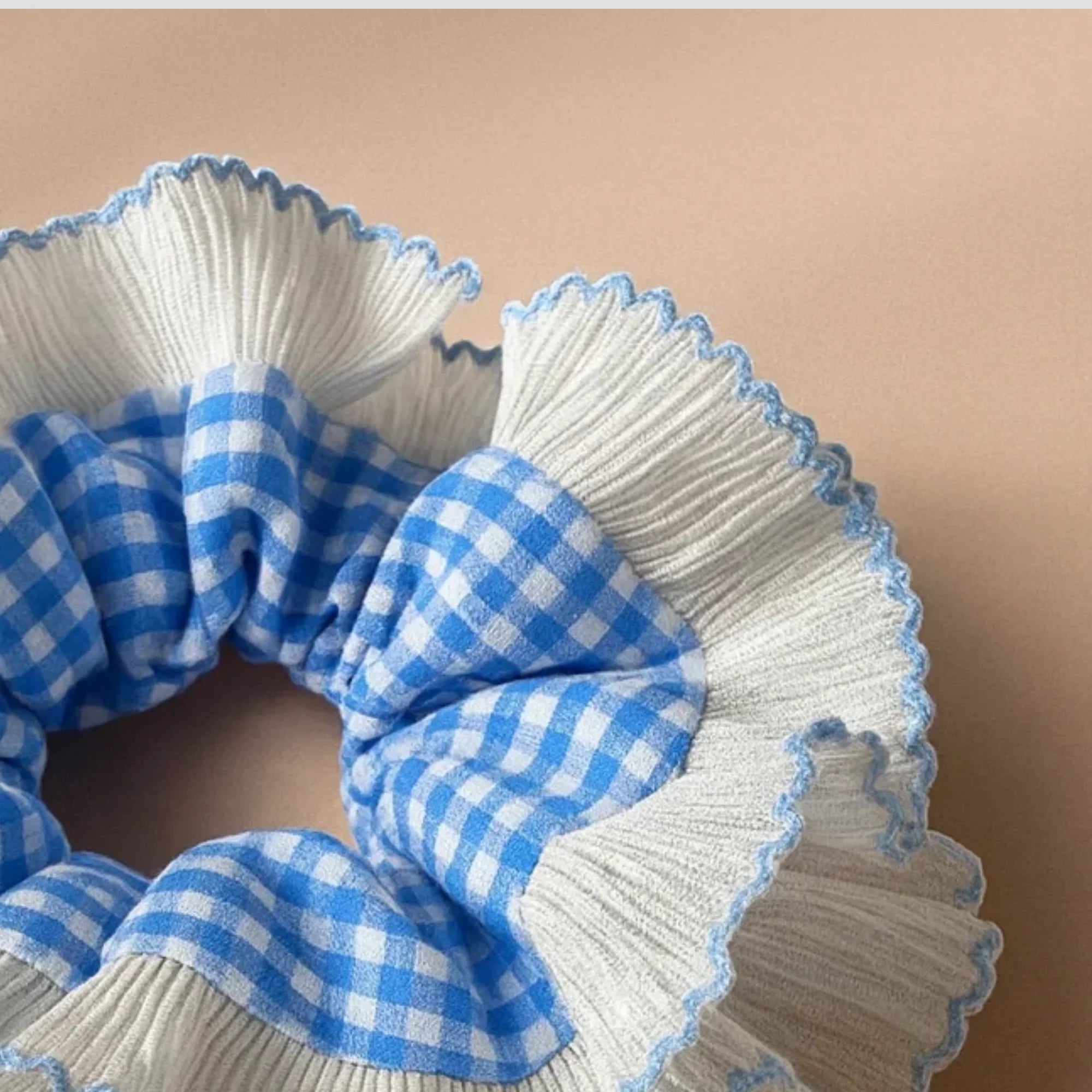 Blue Gingham Frill Scrunchie