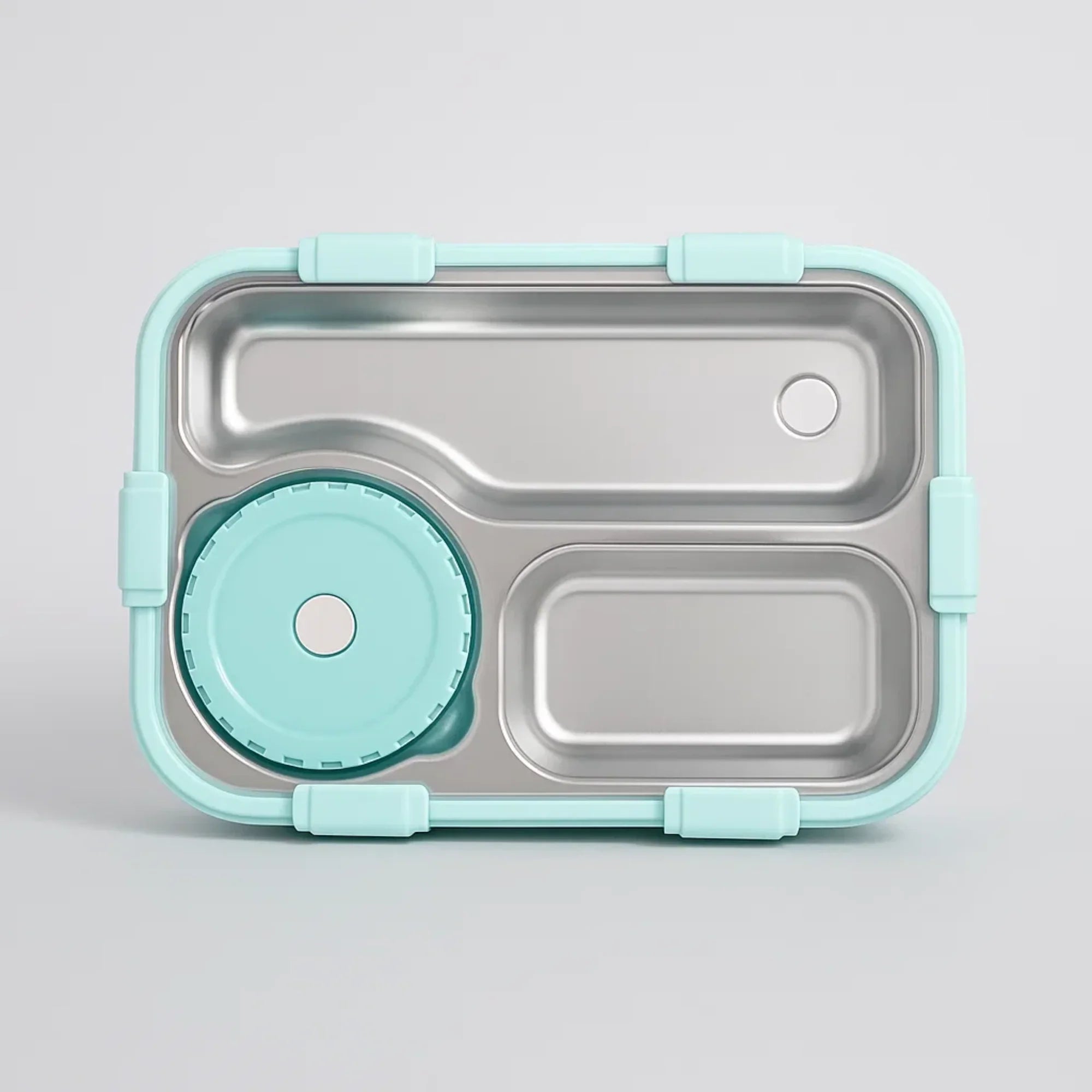 Korean Bento Box 3 Grid with Soup Bowl - Green