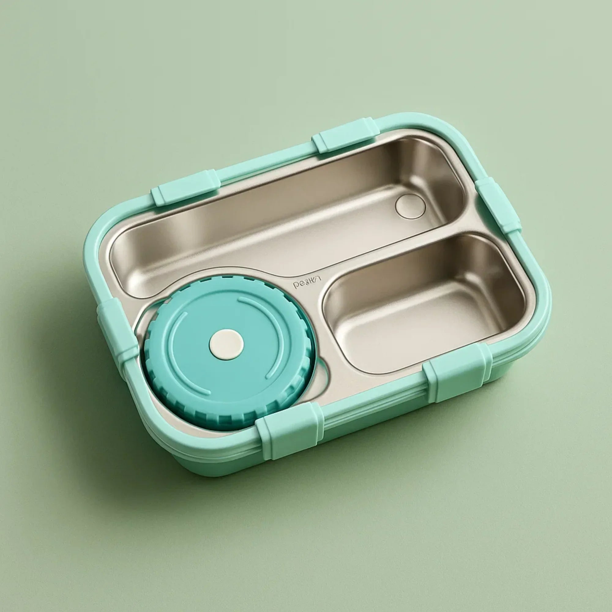 Korean Bento Box 3 Grid with Soup Bowl - Green