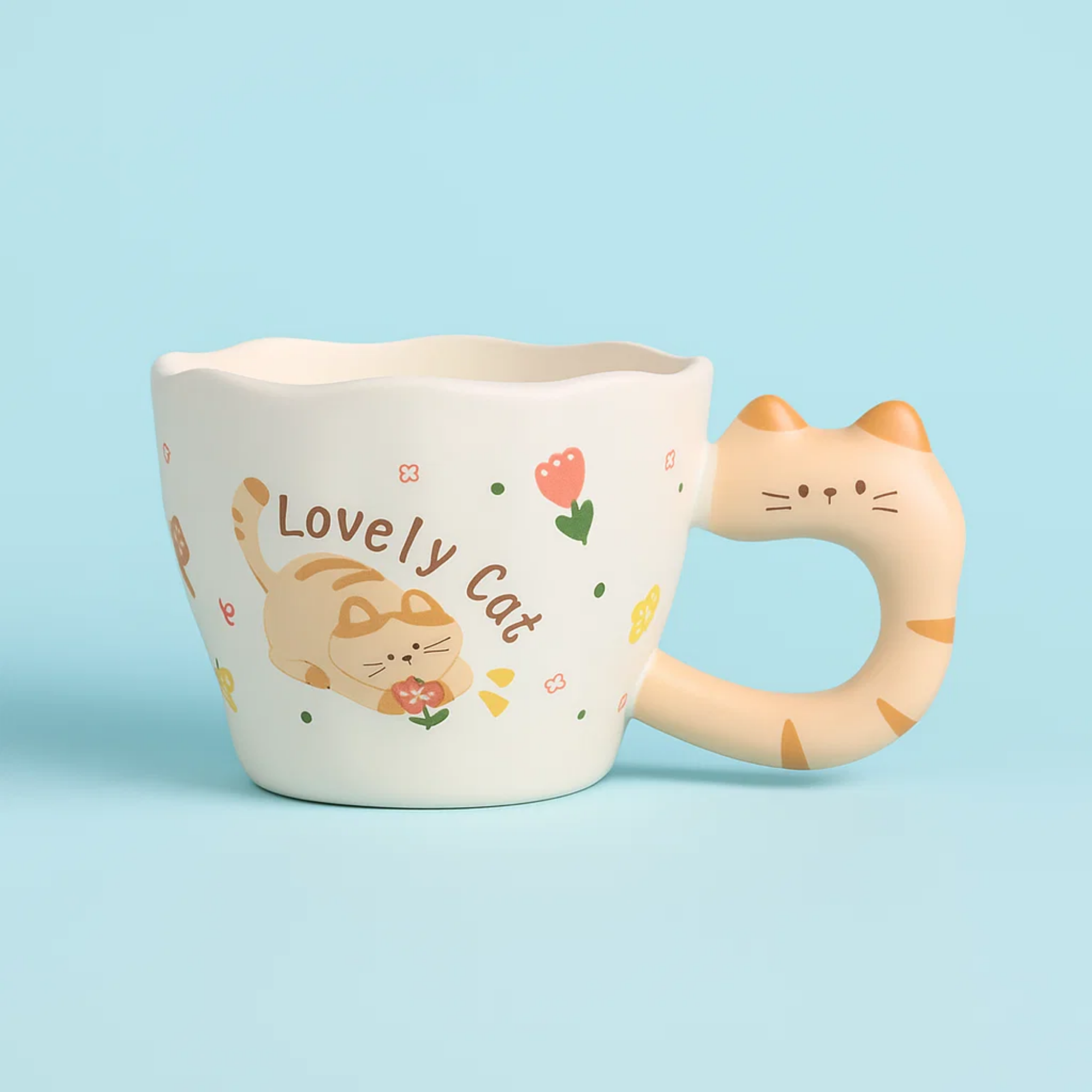 Lovely Cat Ceramic Mug with Cat Handle