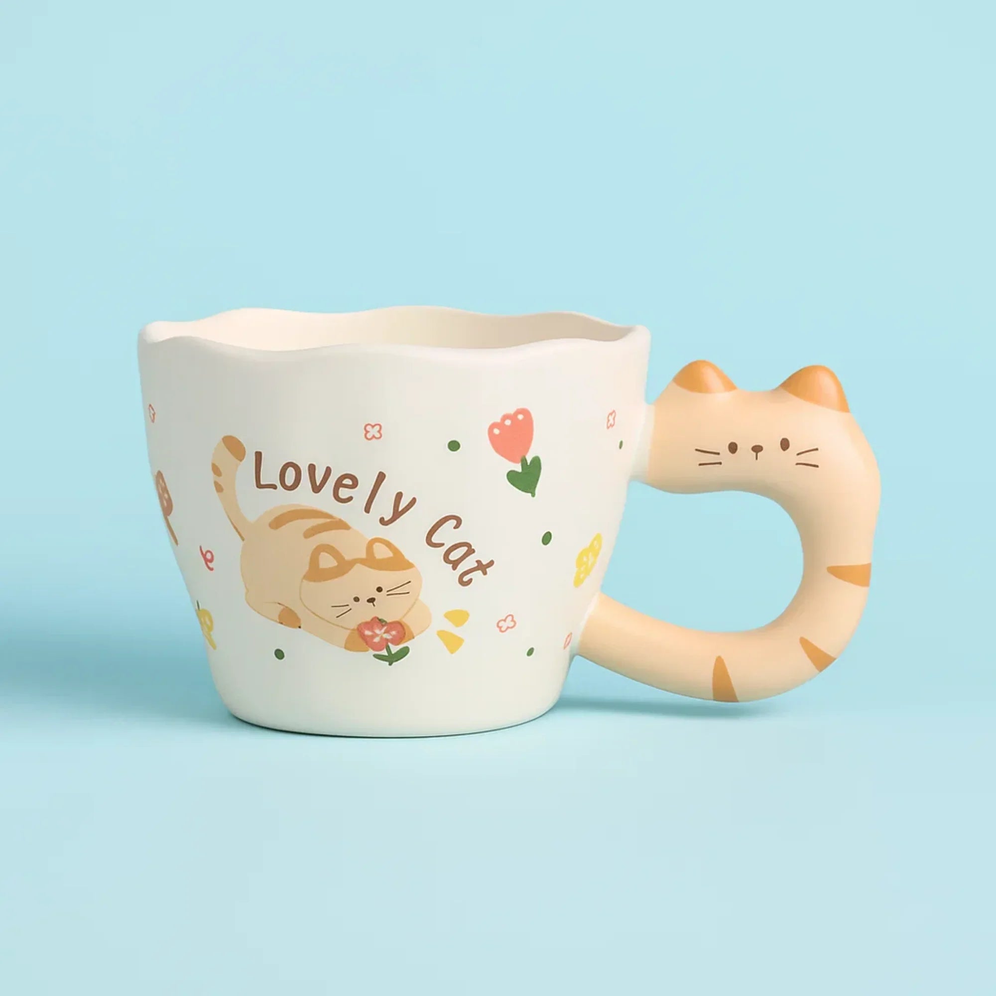 Lovely Cat Ceramic Mug with Cat Handle