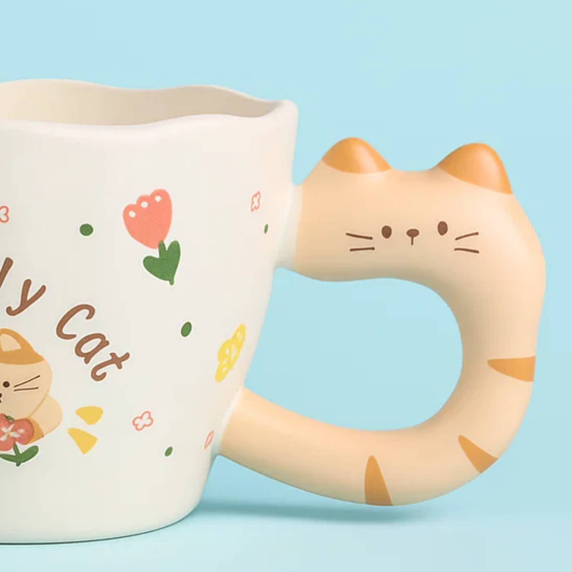 Lovely Cat Ceramic Mug with Cat Handle