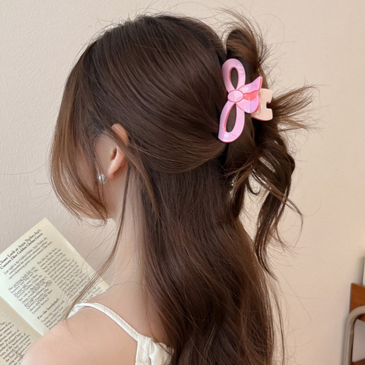 Pink Bow Shaped Solid Claw Clip
