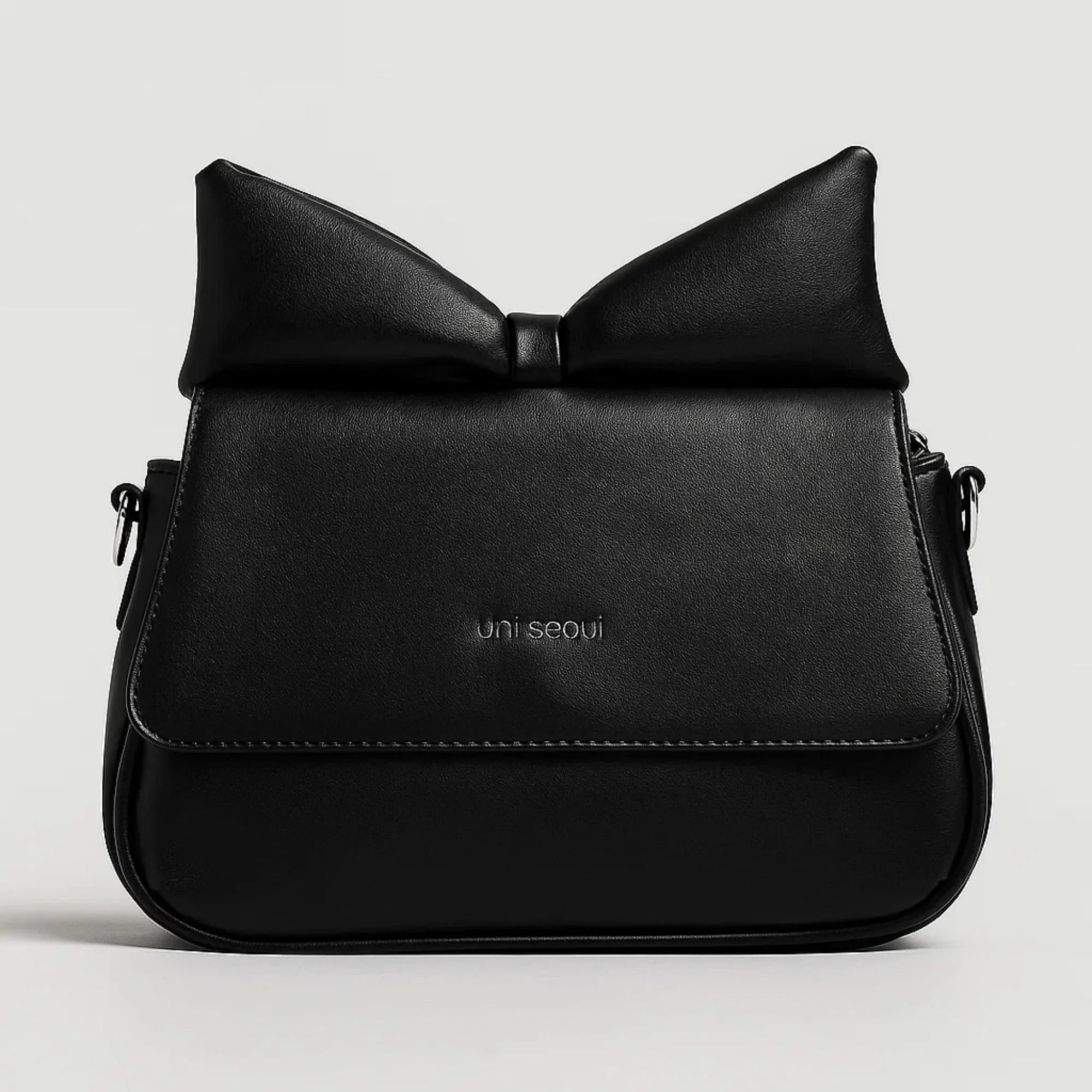 Puffed Bow Top Sling Bag - Black