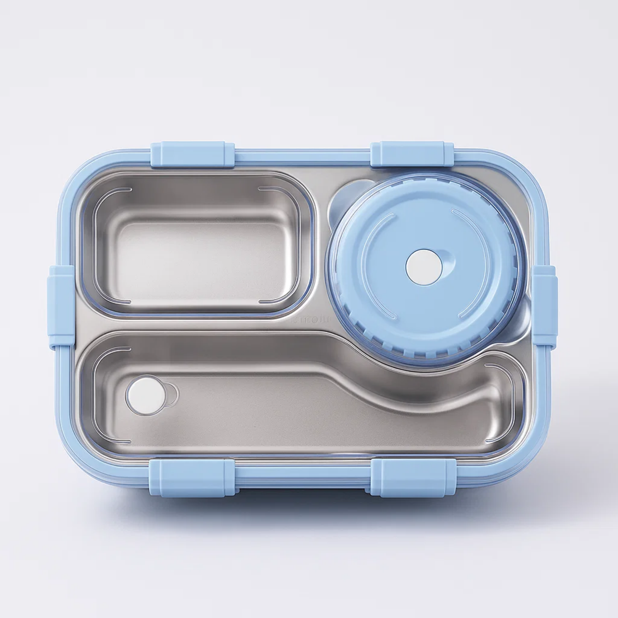 Korean Bento Box 3 Grid with Soup Bowl - Blue