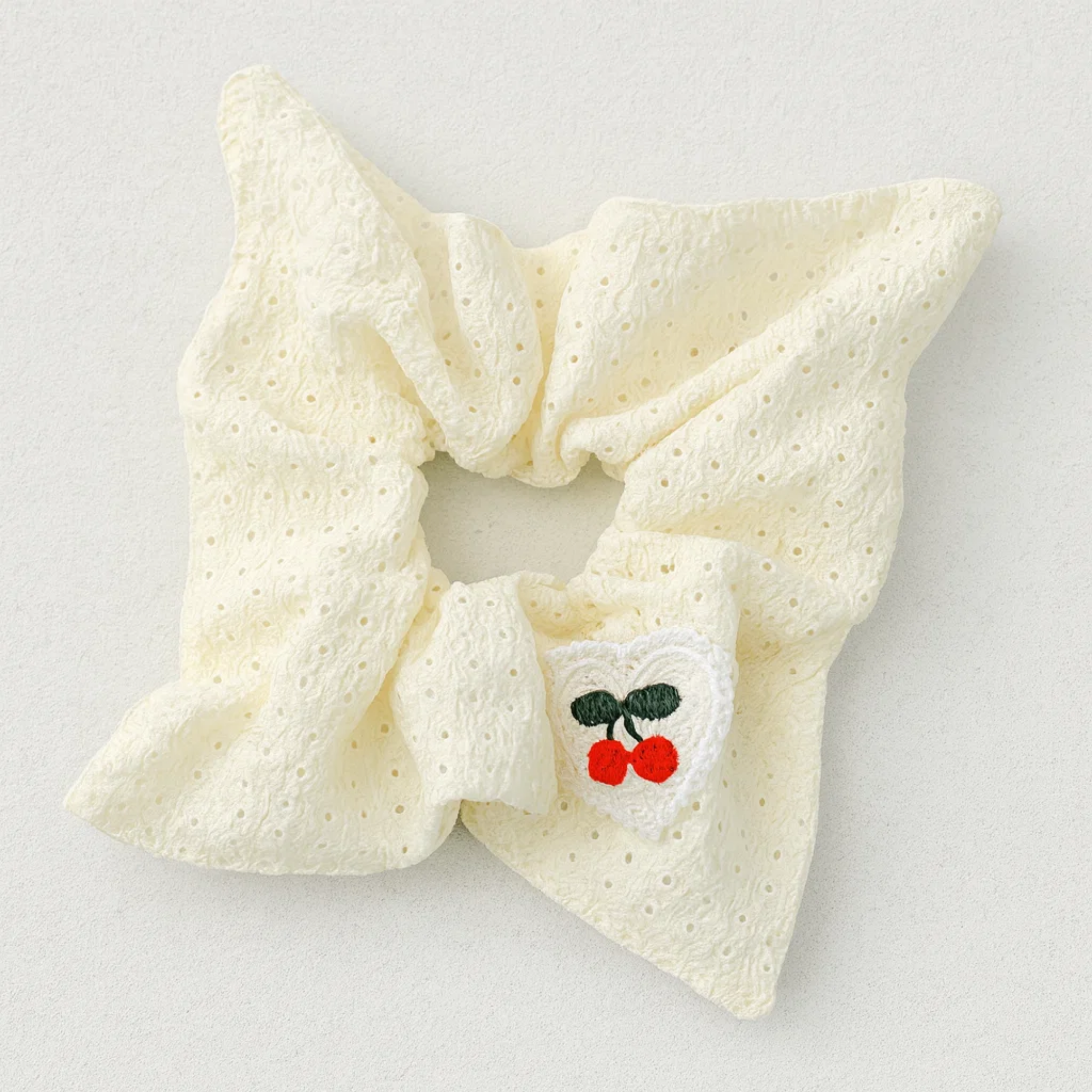 Square Cherry Embroidery Scrunchie