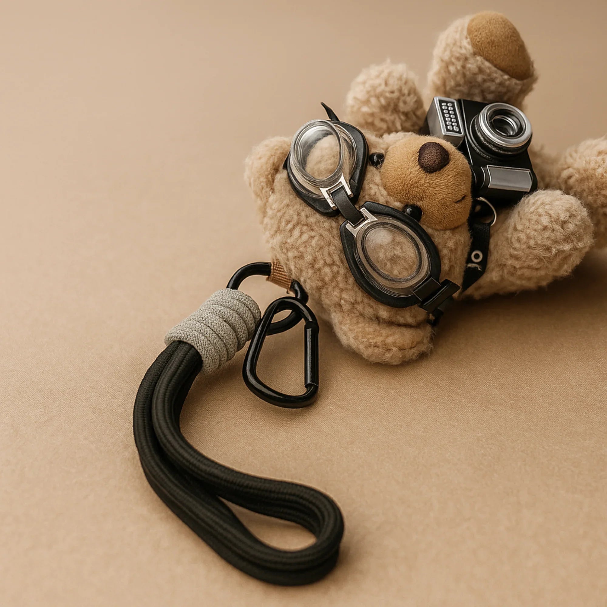 Goggles and Camera Teddy Brown Plushie Keyring