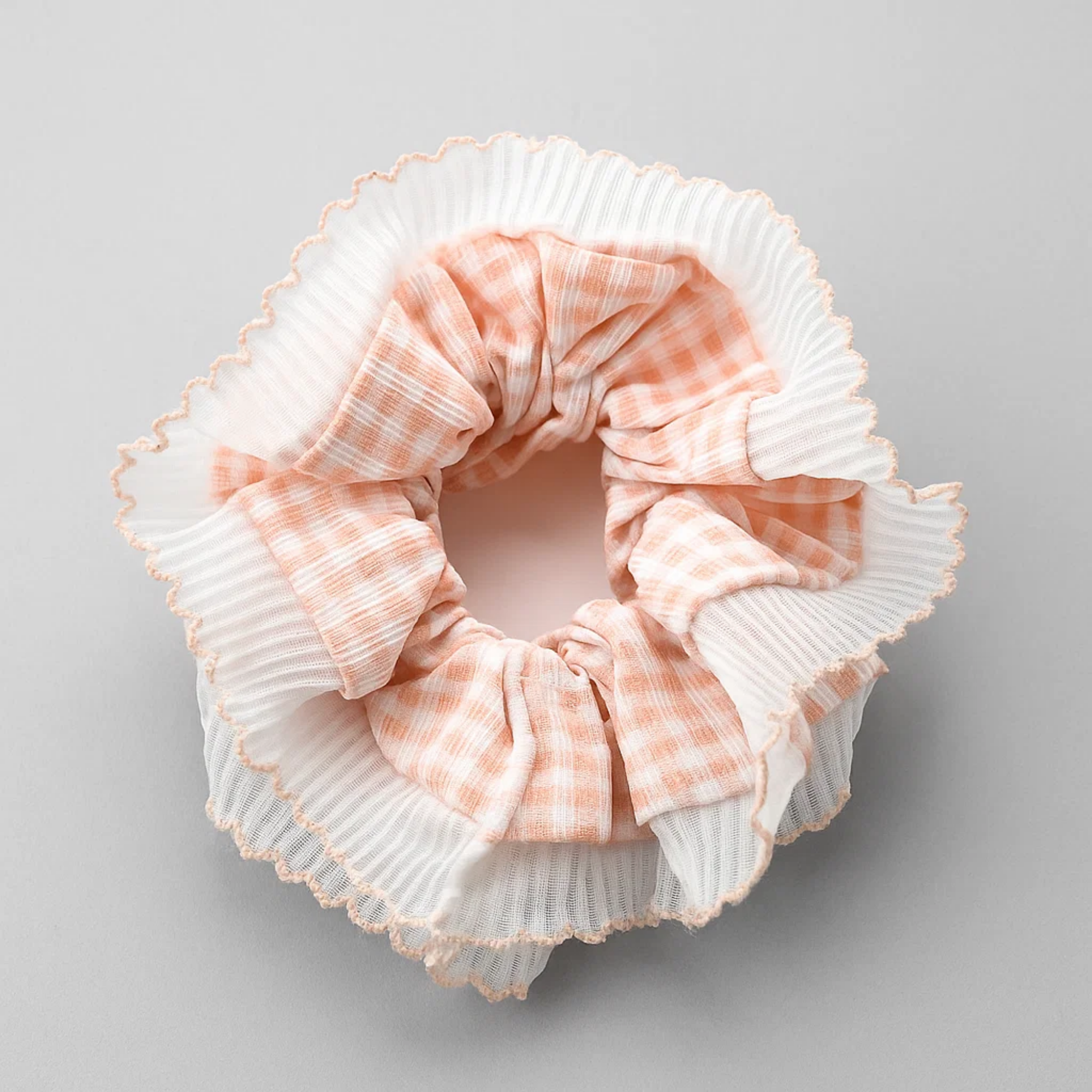 Pink Gingham Frill Scrunchie
