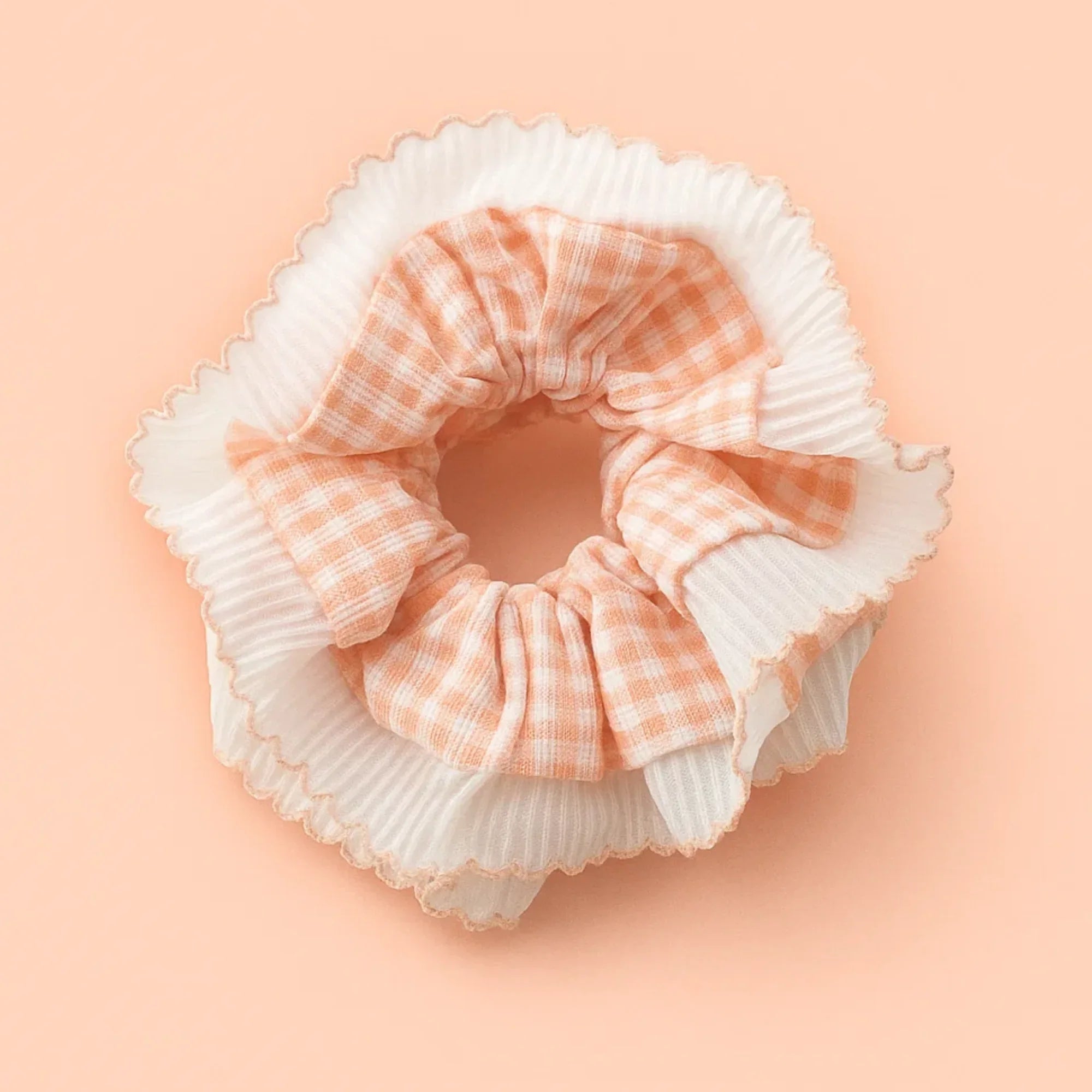 Pink Gingham Frill Scrunchie
