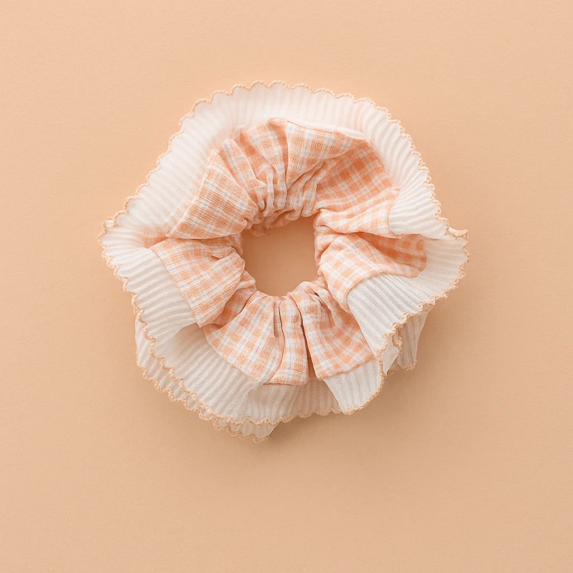 Pink Gingham Frill Scrunchie