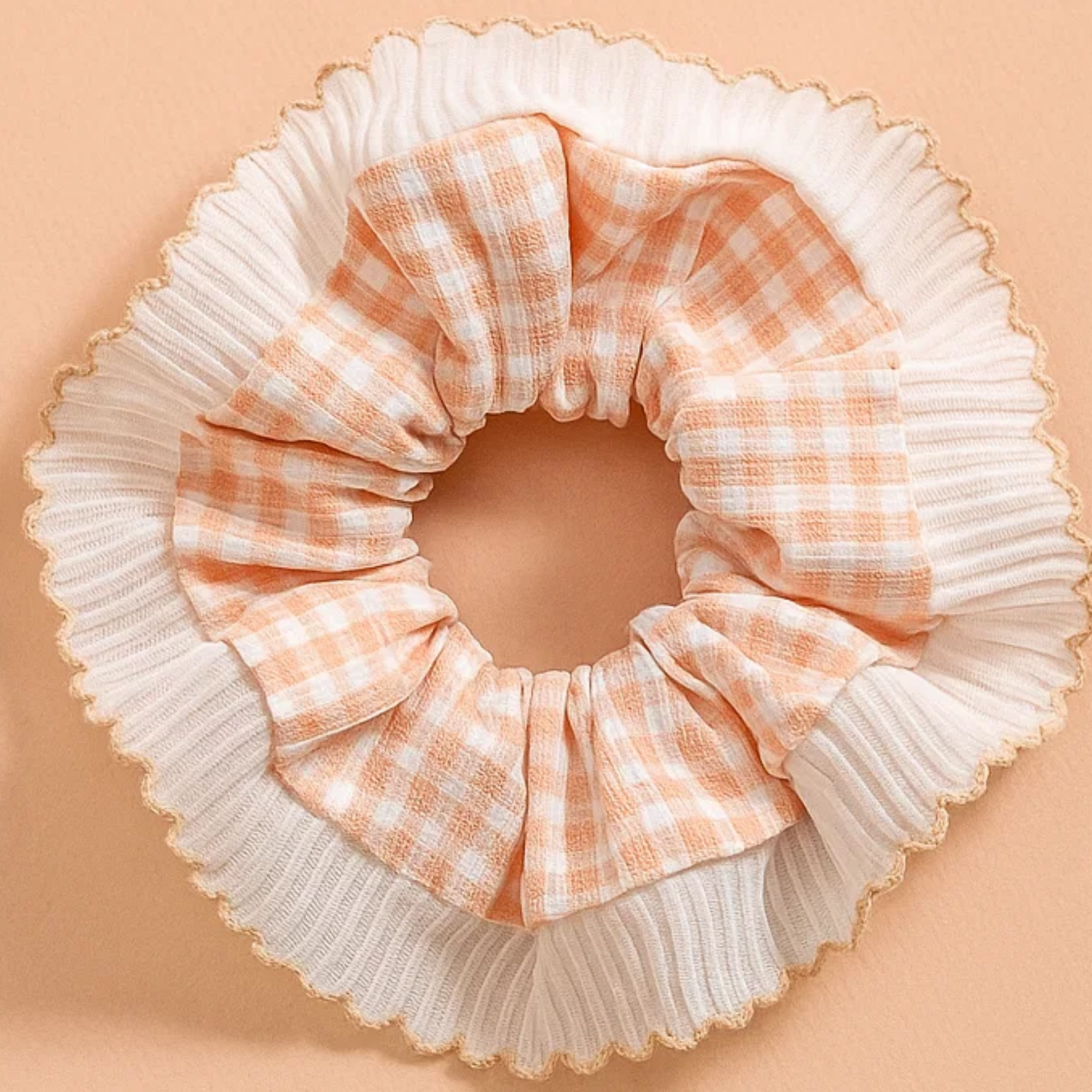 Pink Gingham Frill Scrunchie