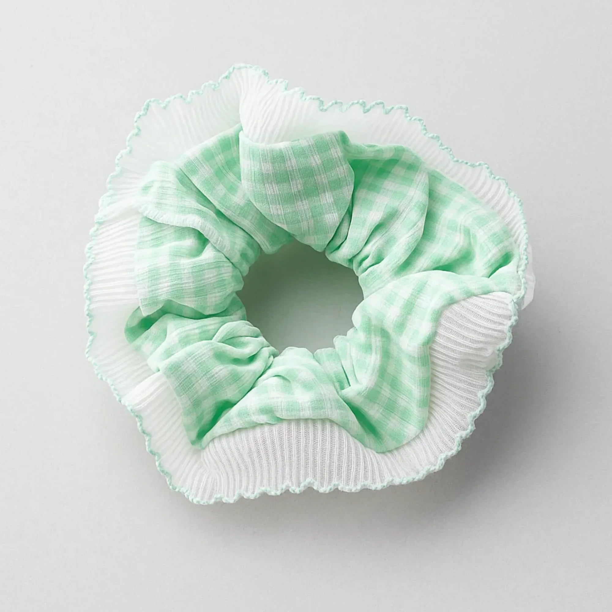 Green Gingham Frill Scrunchie