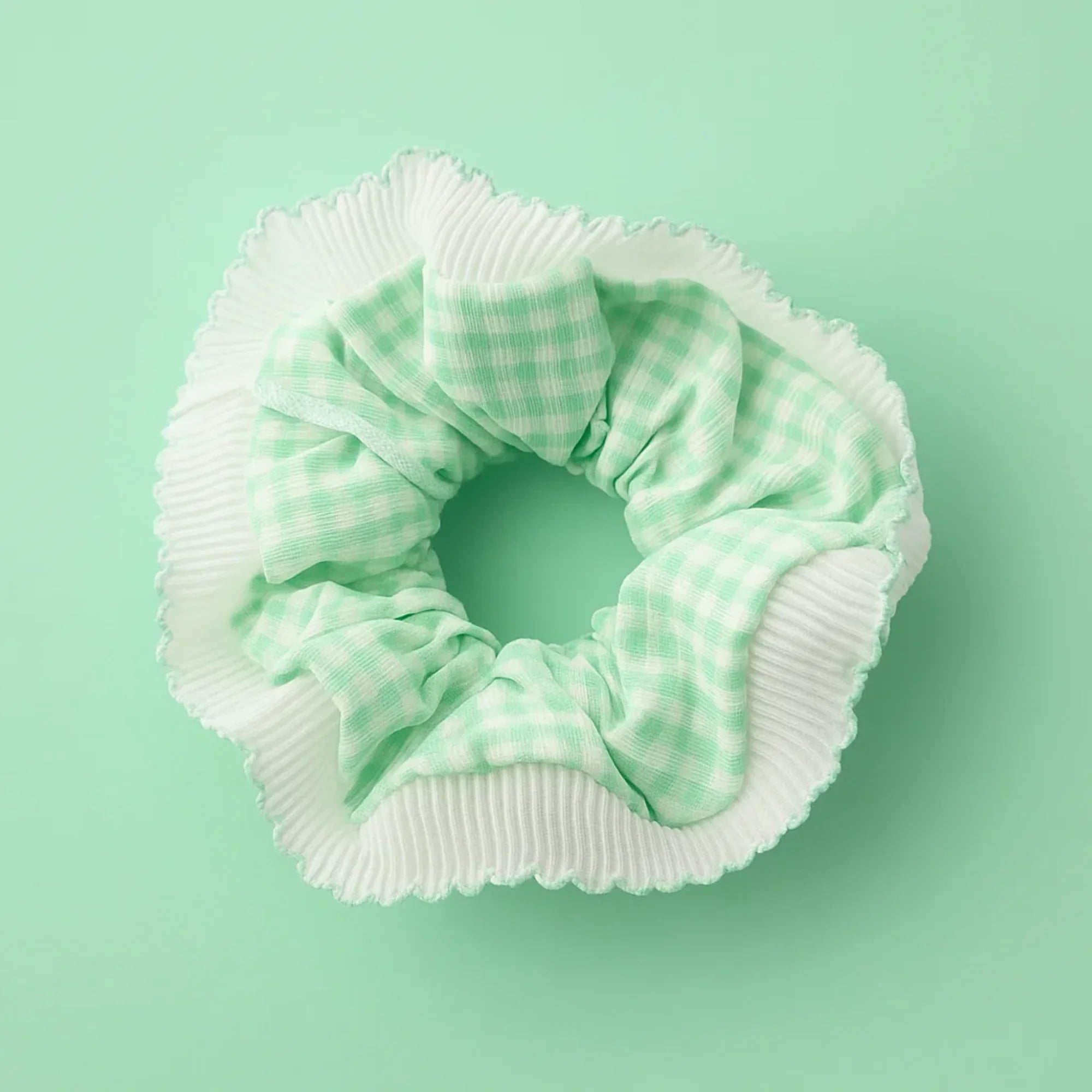 Green Gingham Frill Scrunchie