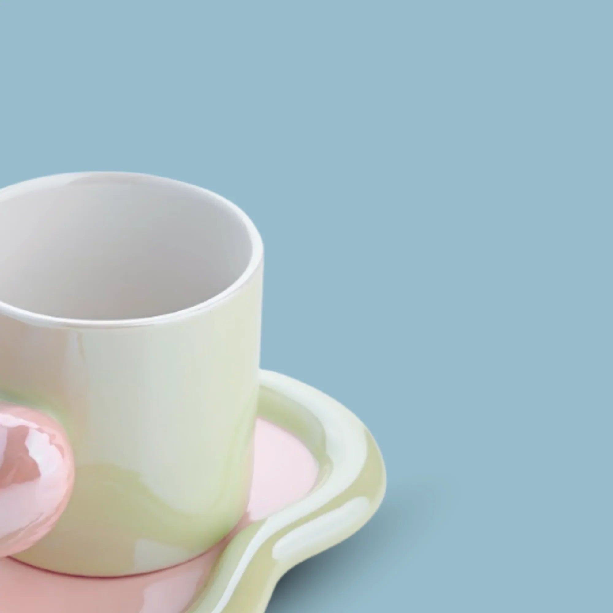 Glossy Pastel Green Ceramic Mug with Pink Heart handle