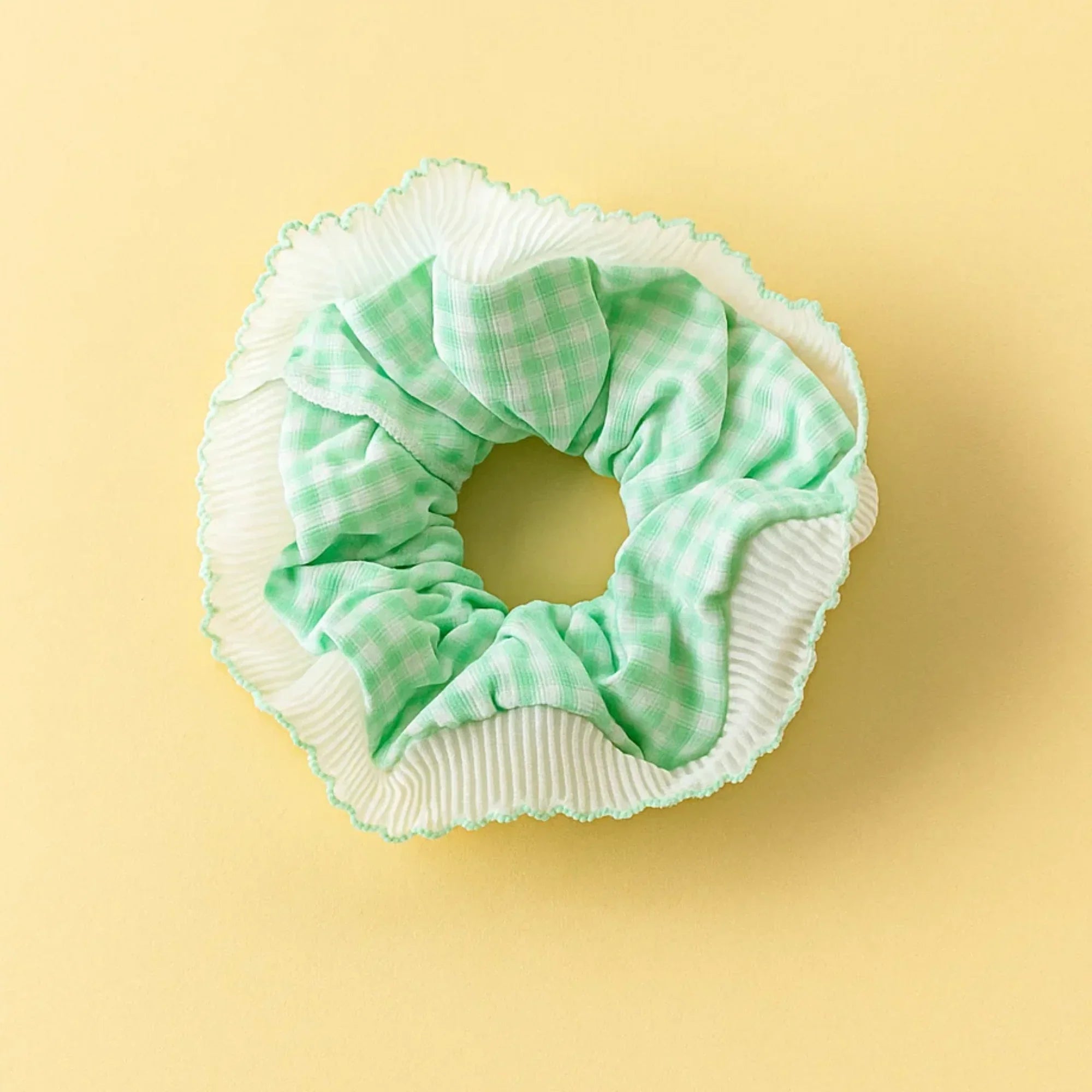 Green Gingham Frill Scrunchie