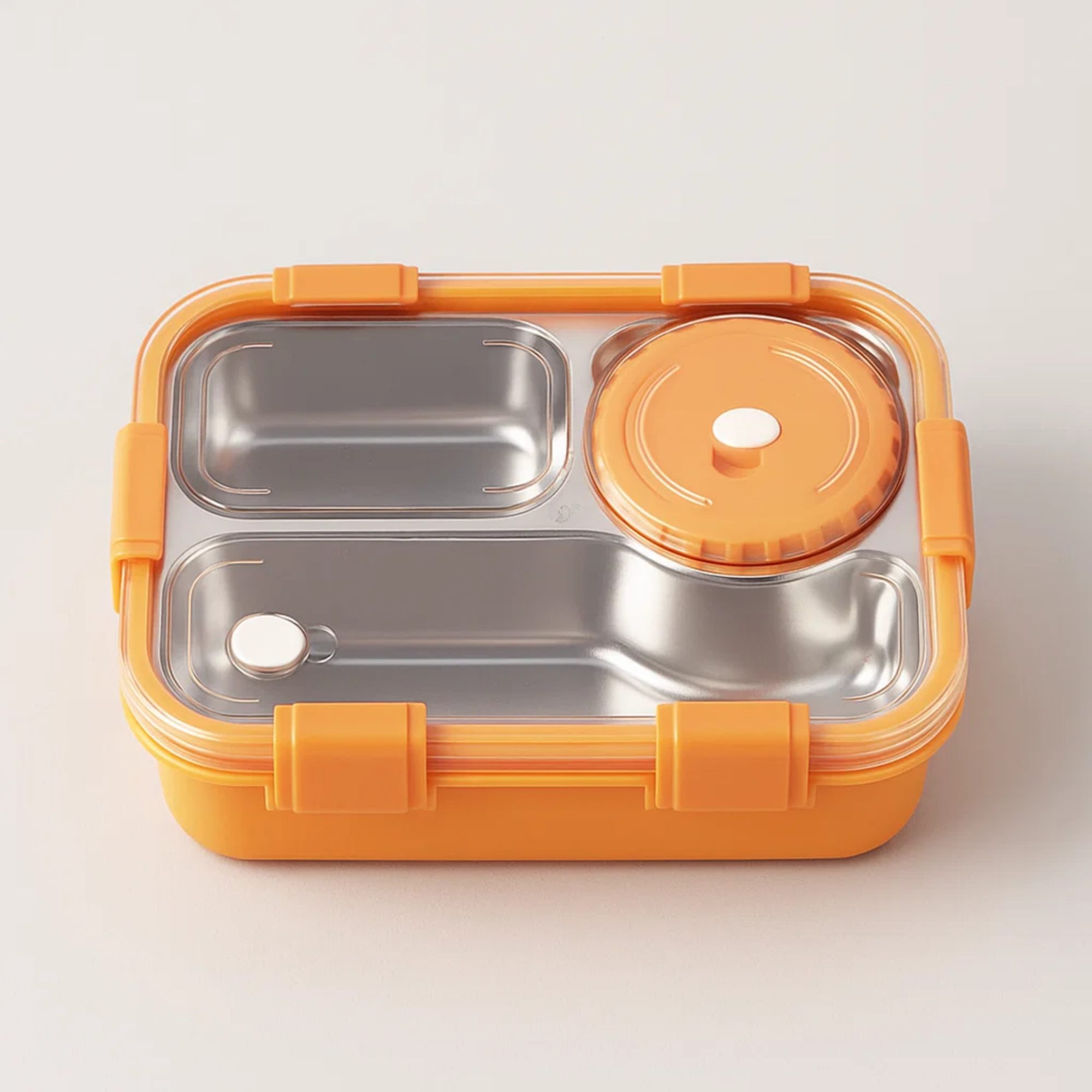 Korean Bento Box 3 Grid with Soup Bowl - Orange