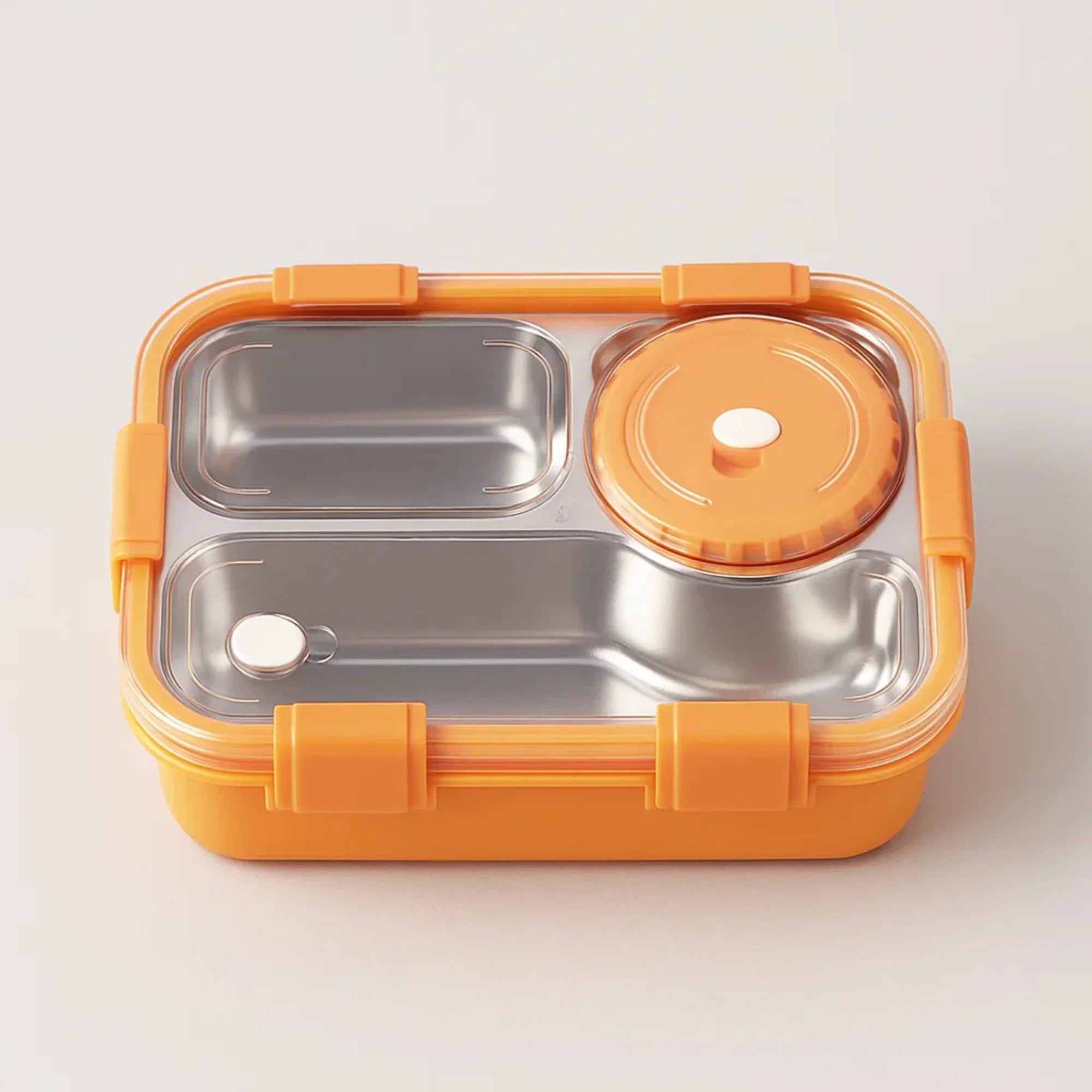 Korean Bento Box 3 Grid with Soup Bowl - Orange