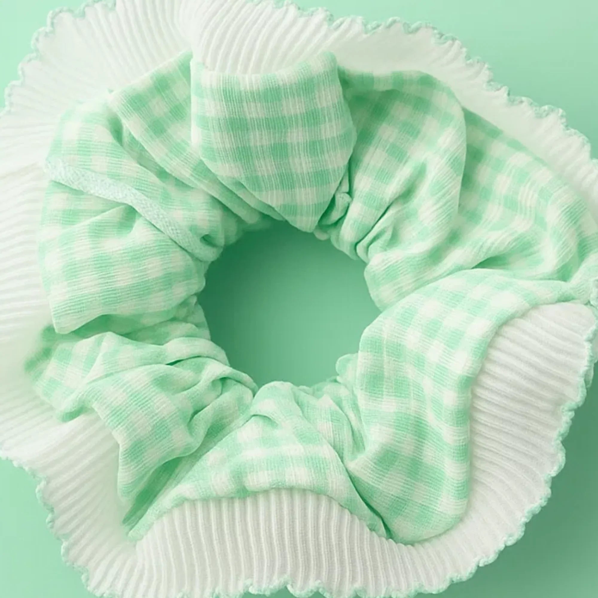 Green Gingham Frill Scrunchie