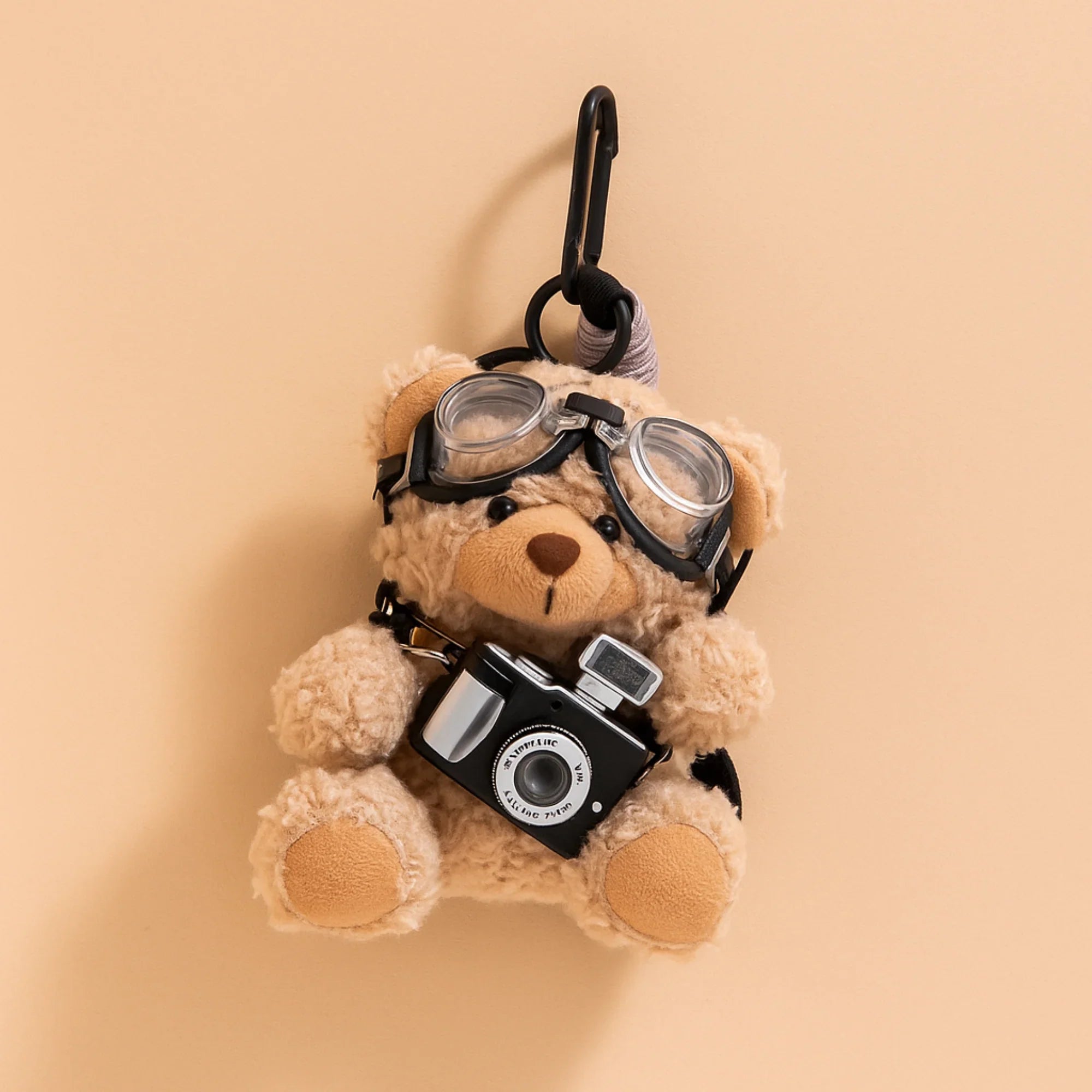 Goggles and Camera Teddy Brown Plushie Keyring
