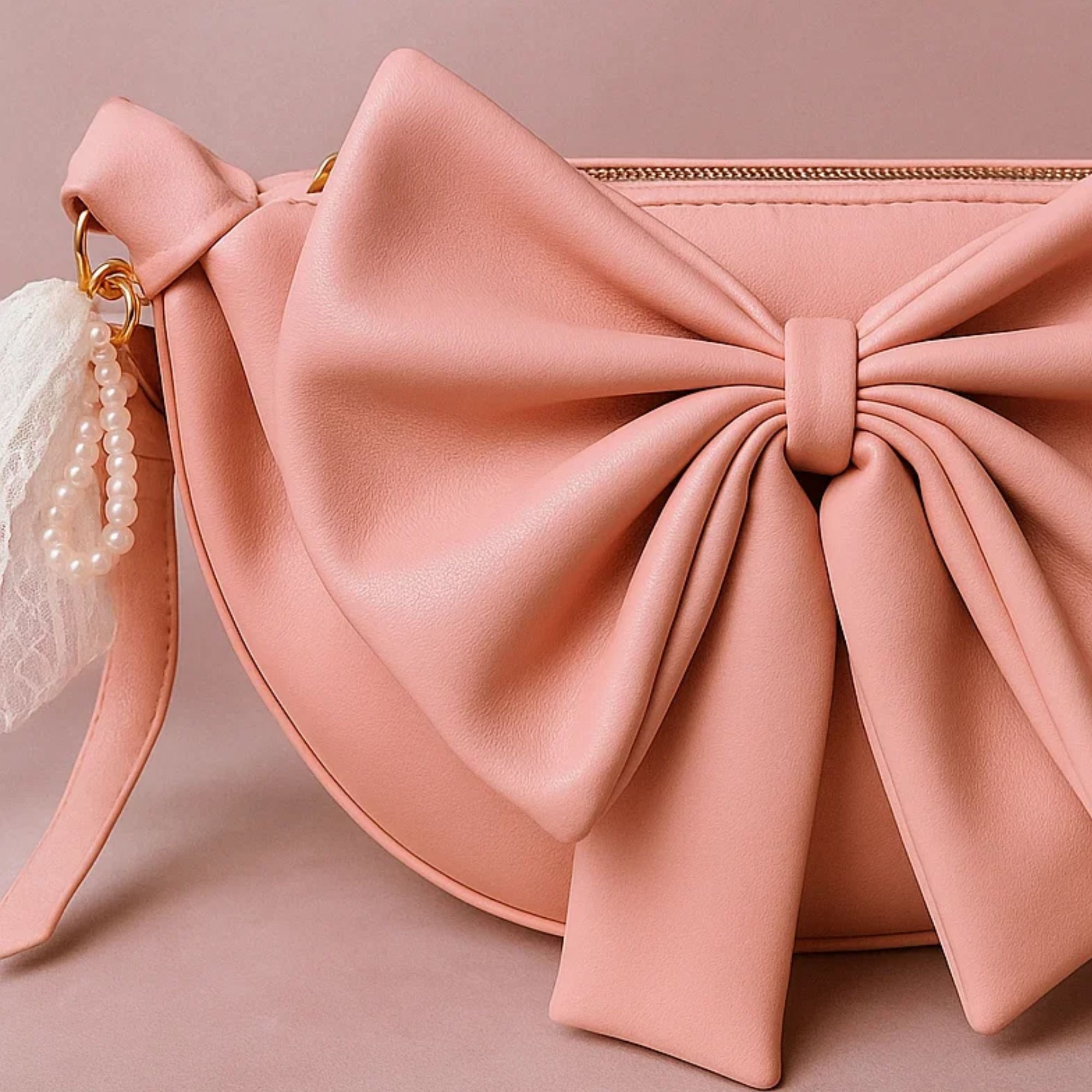 Round Bow Sling Bag - Baby Pink